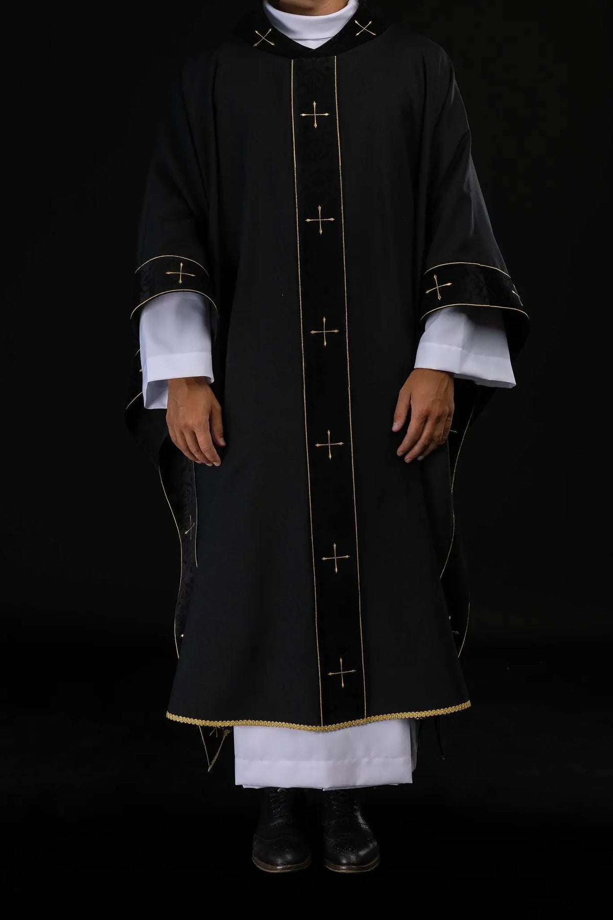 Black Chasuble for All Souls’ Day with Gold Crosses, front view