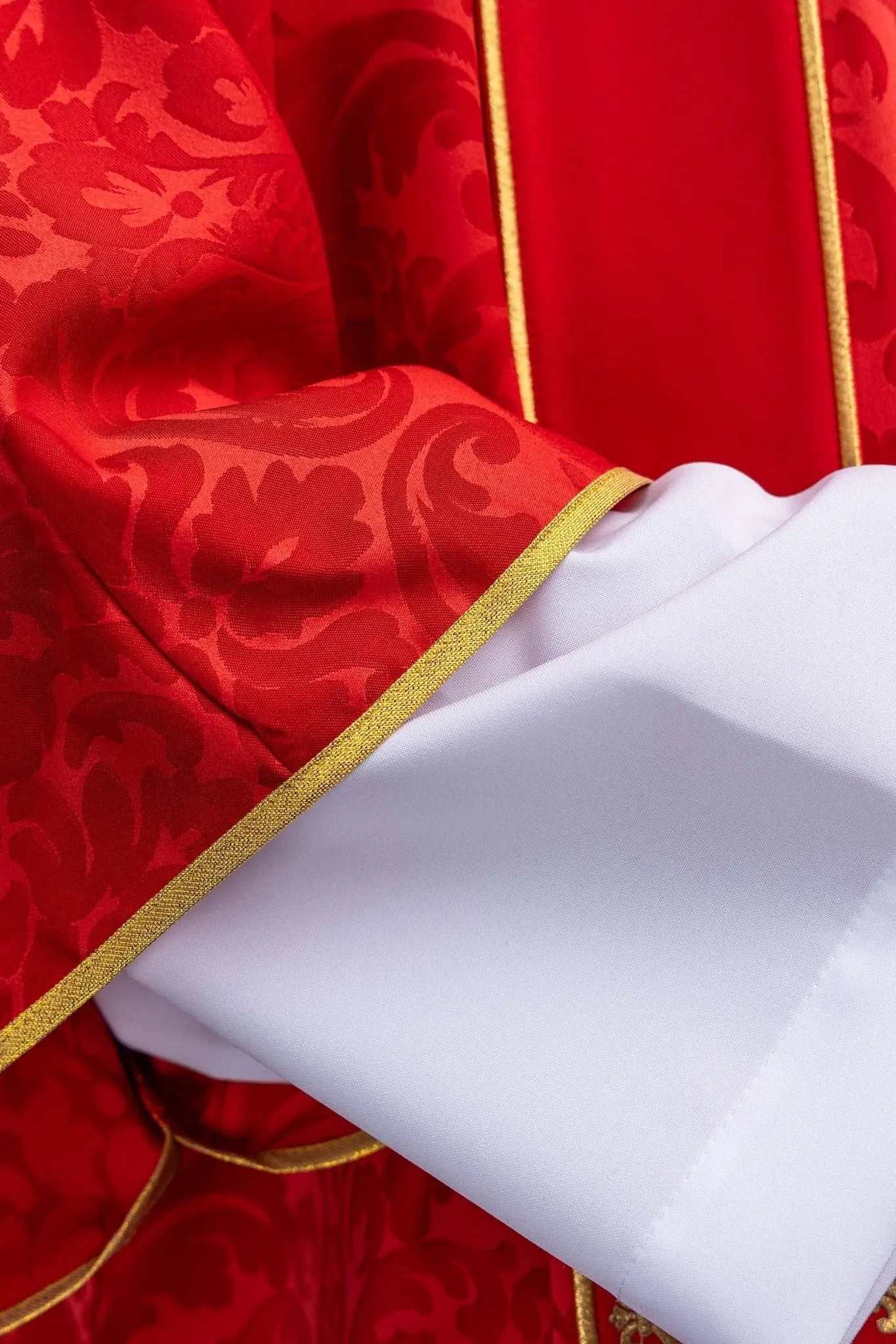 Red Jacquard Dalmatic with Gold Cross Embroidery