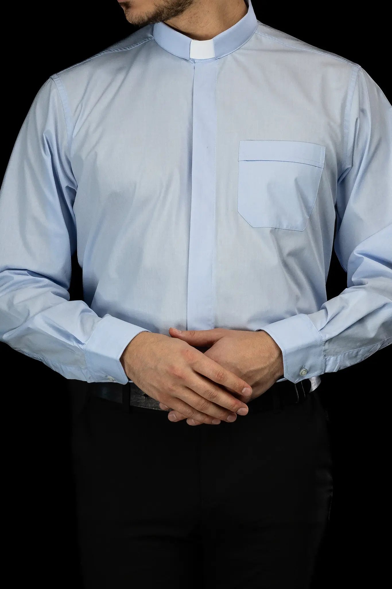 Clergy Shirt Blue Long Sleeve with Collar Tab