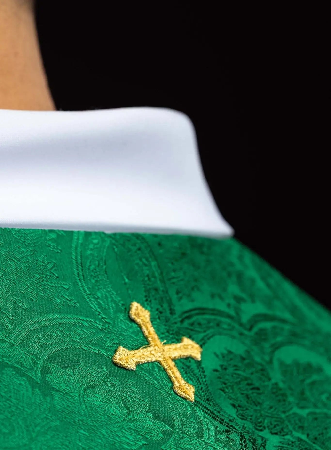 Green Jacquard Stole with Embroidered Cross