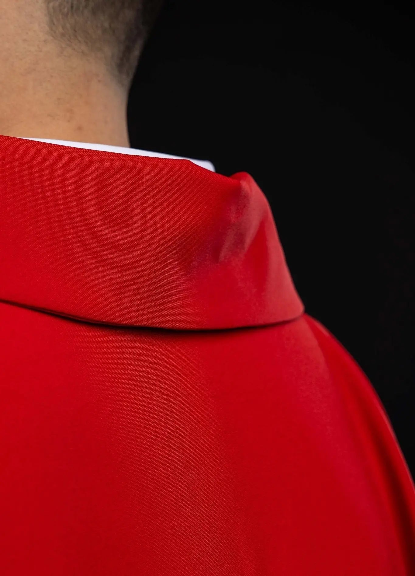 Red Embroidered Chasuble with Ornamental Cross and Wide Collar