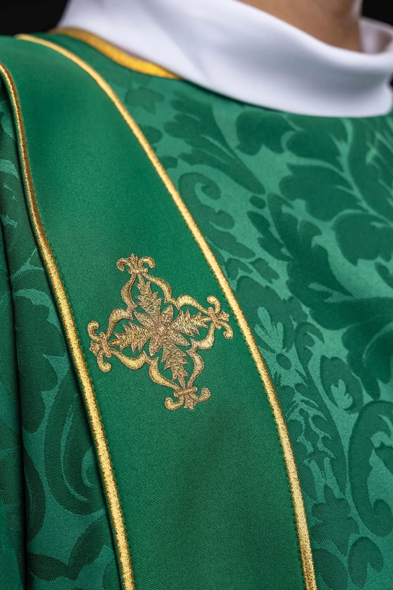 Green Jacquard Dalmatic with Gold Cross Embroidery