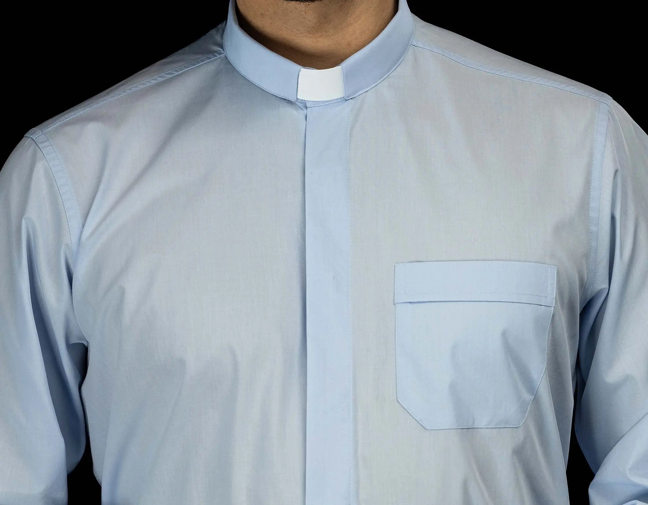 Clergy Shirt Blue Long Sleeve with Collar Tab