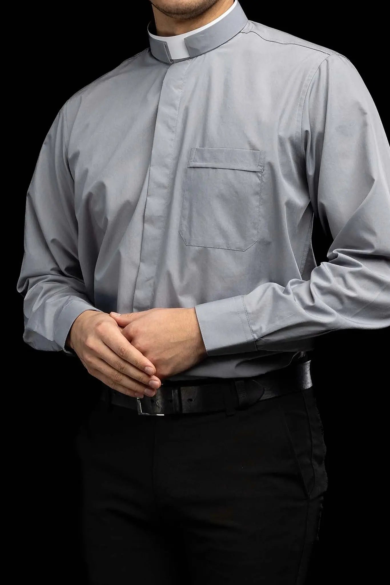 Roman Clergy Shirt Light Gray Long Sleeve with Collar Tab