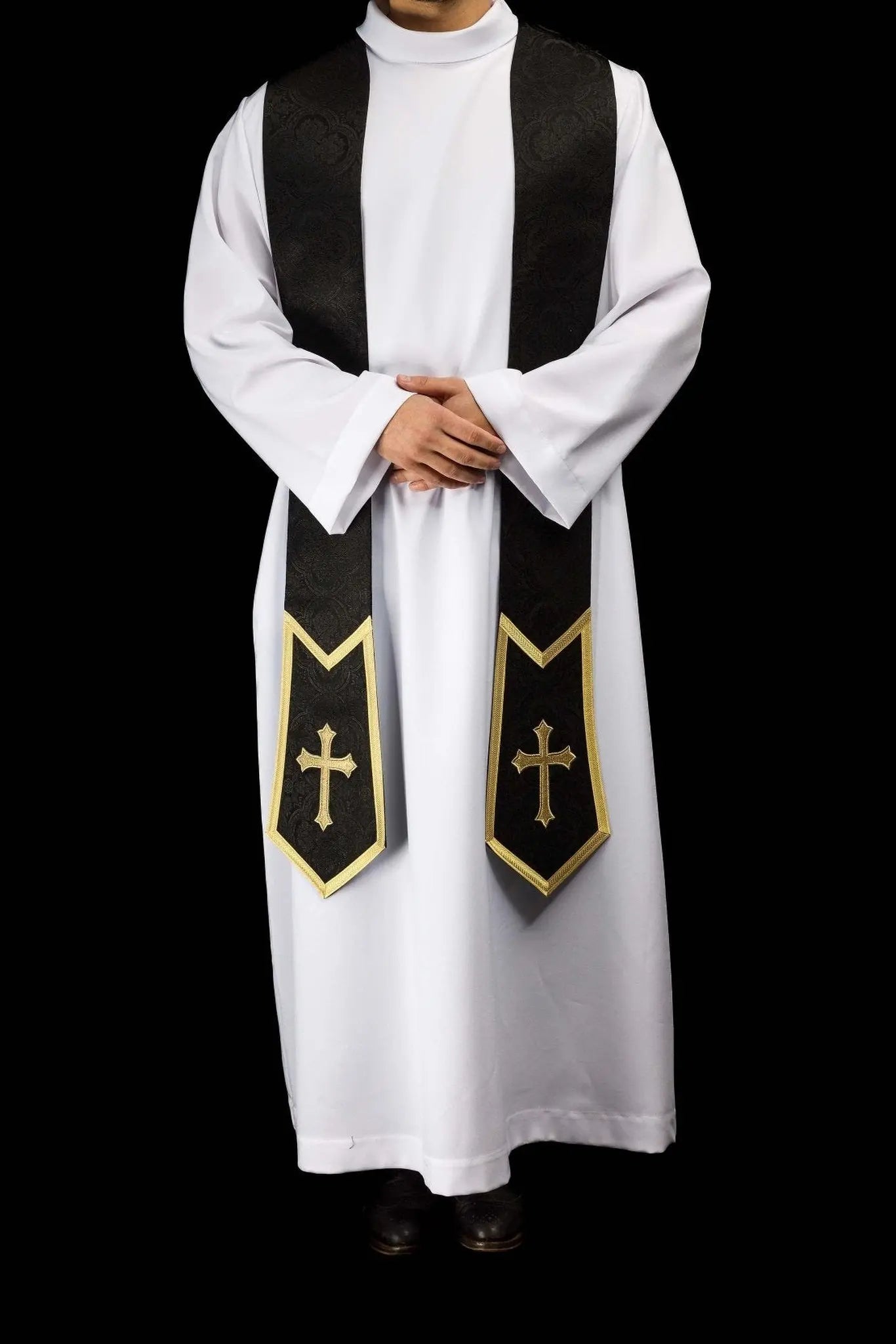 Black Jacquard Stole with Embroidered Cross