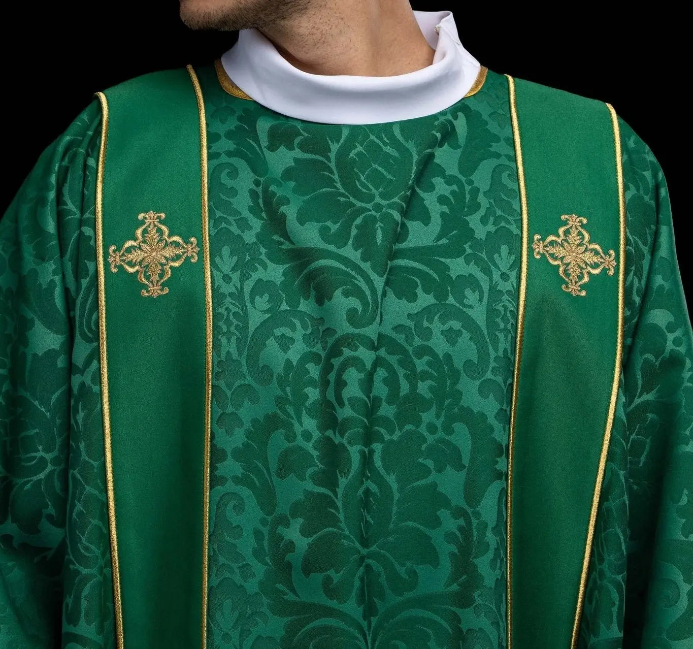 Green Jacquard Dalmatic with Gold Cross Embroidery