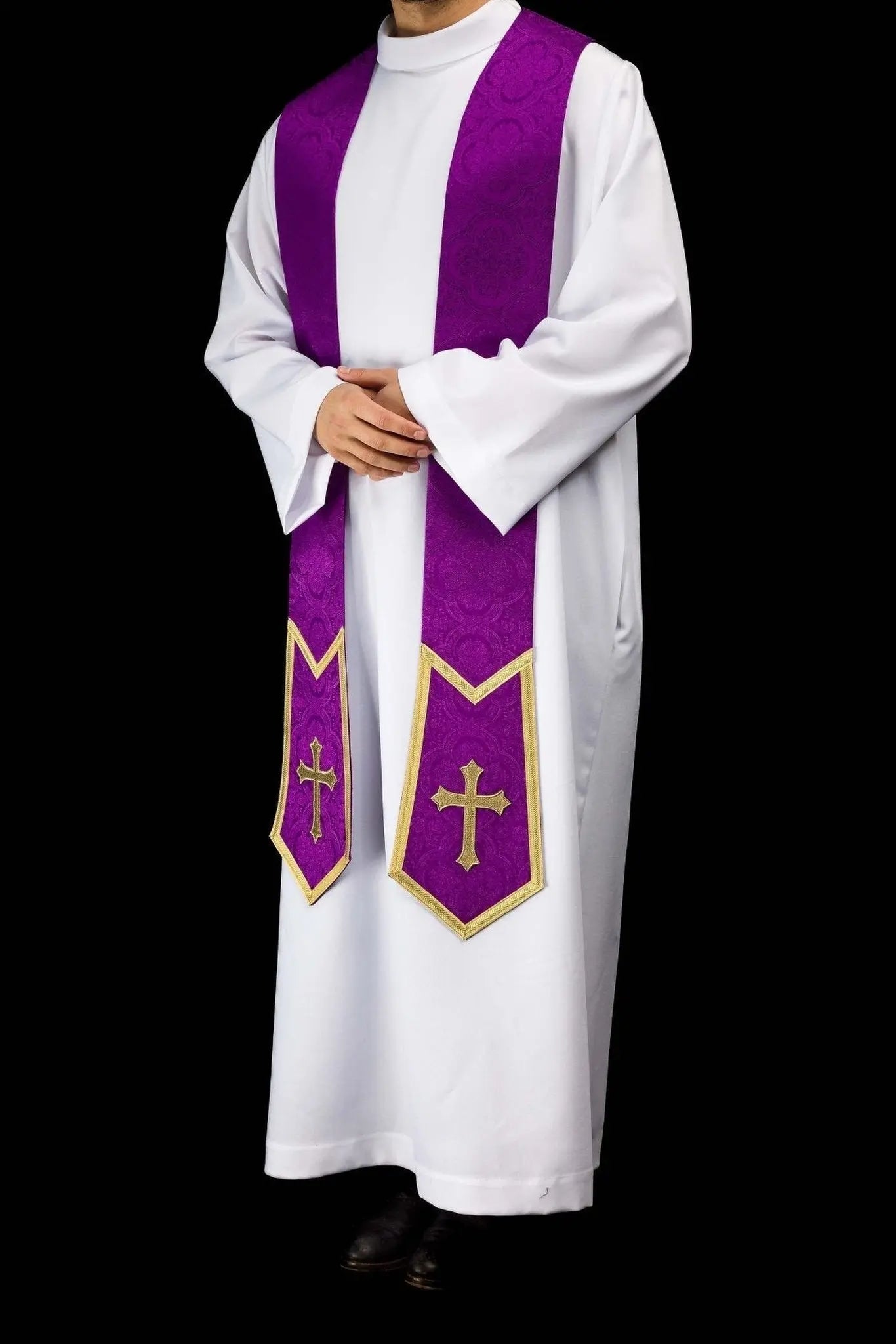 Purple Jacquard Stole with Embroidered Cross