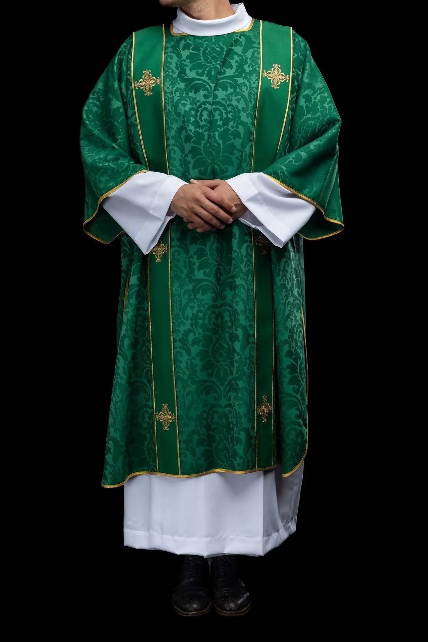 Green Jacquard Dalmatic with Gold Cross Embroidery
