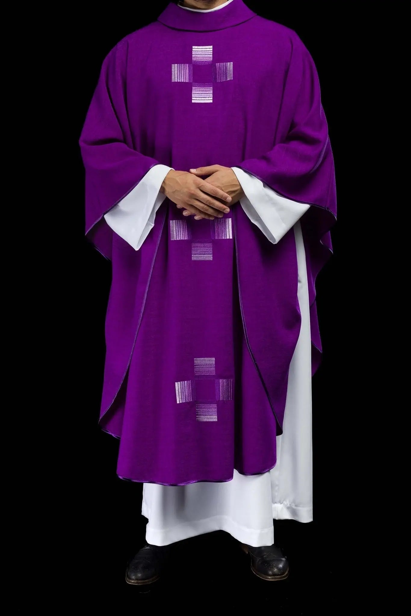 Purple chasuble with embroidered crosses
