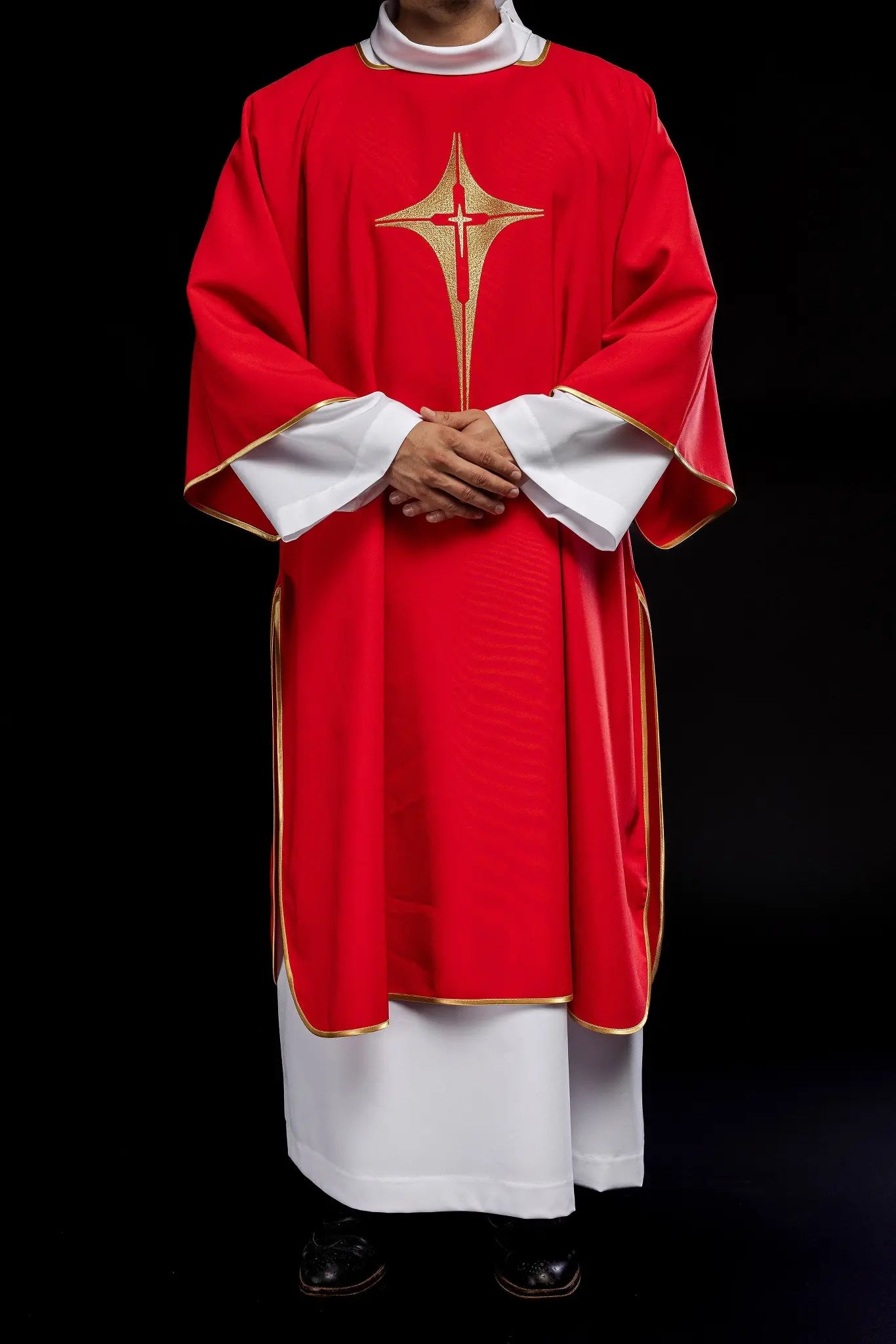 Red Dalmatia with embroidered gold cross