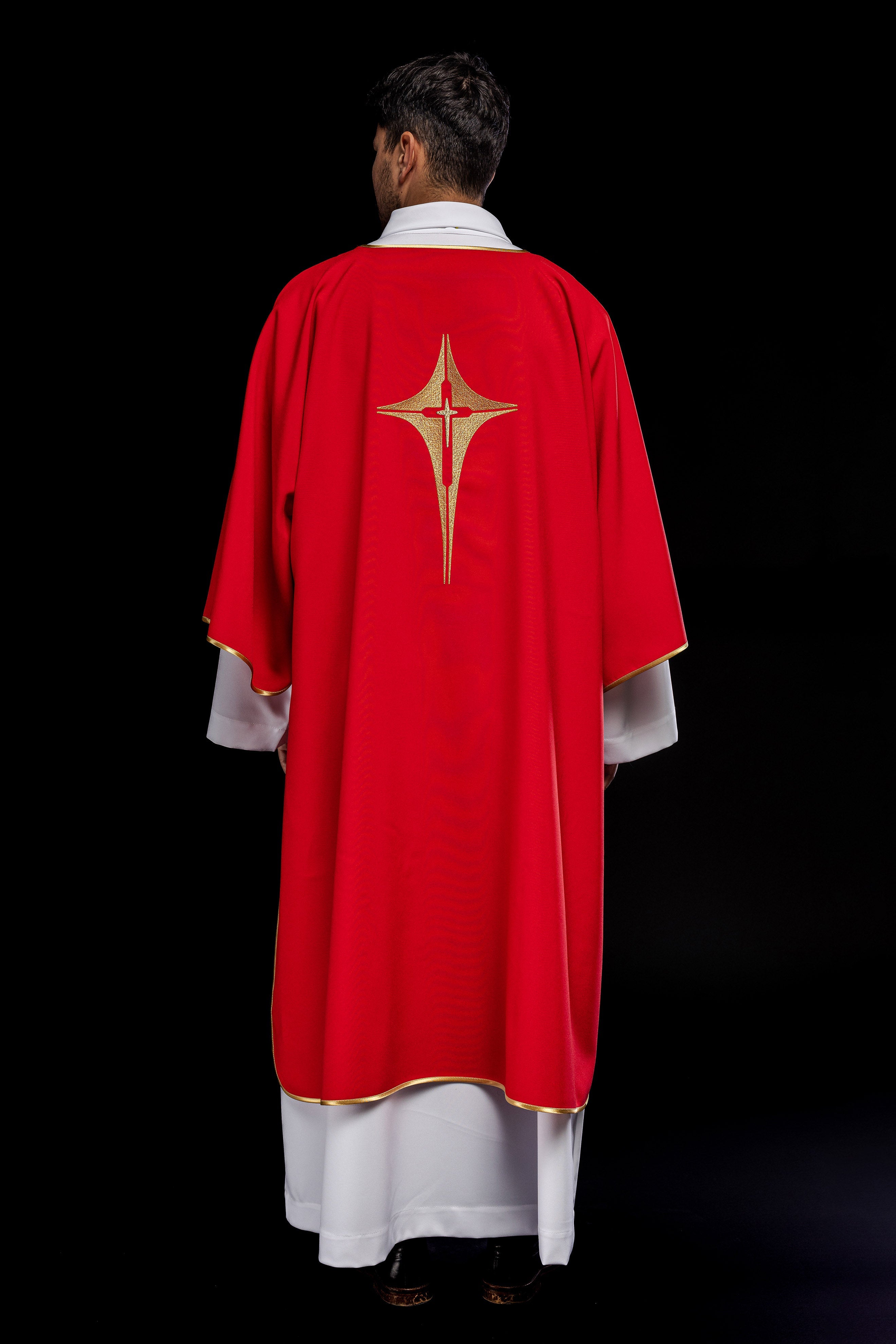 Red Dalmatia with embroidered gold cross