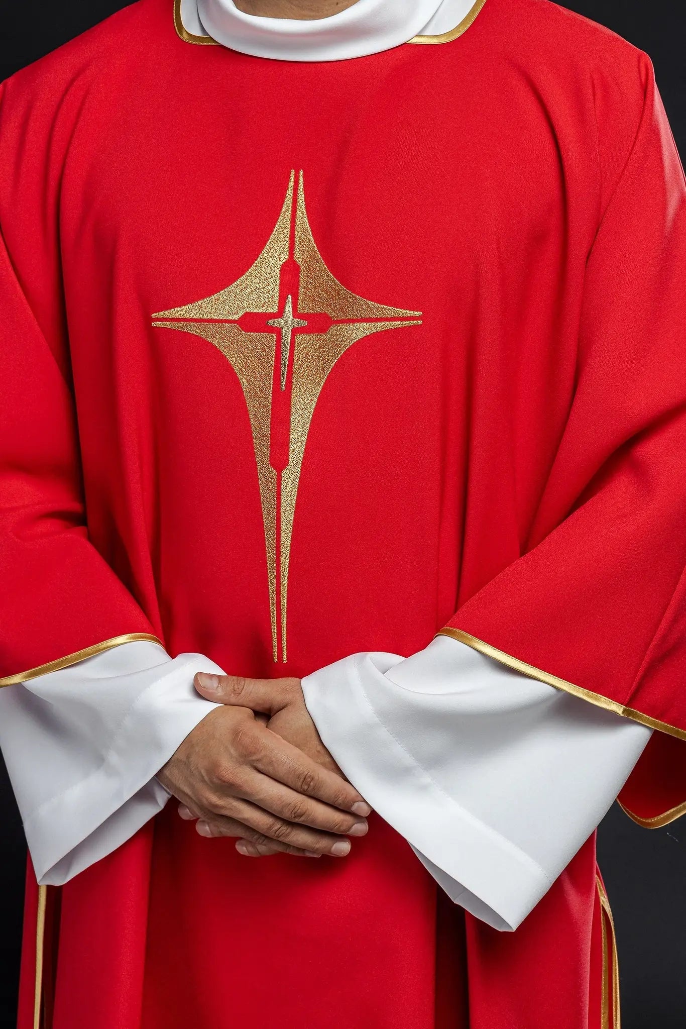 Red Dalmatia with embroidered gold cross