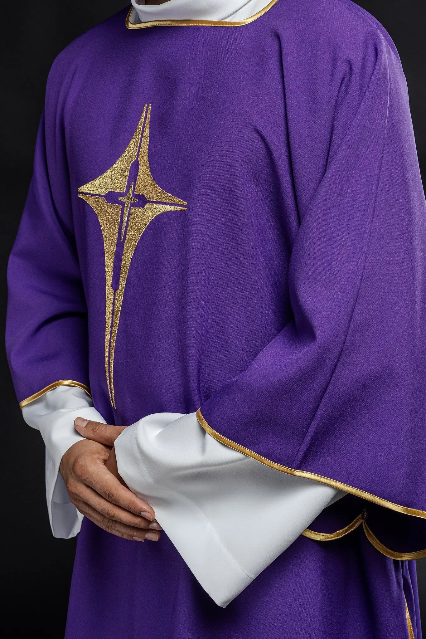 Purple Dalmatian with embroidered gold cross