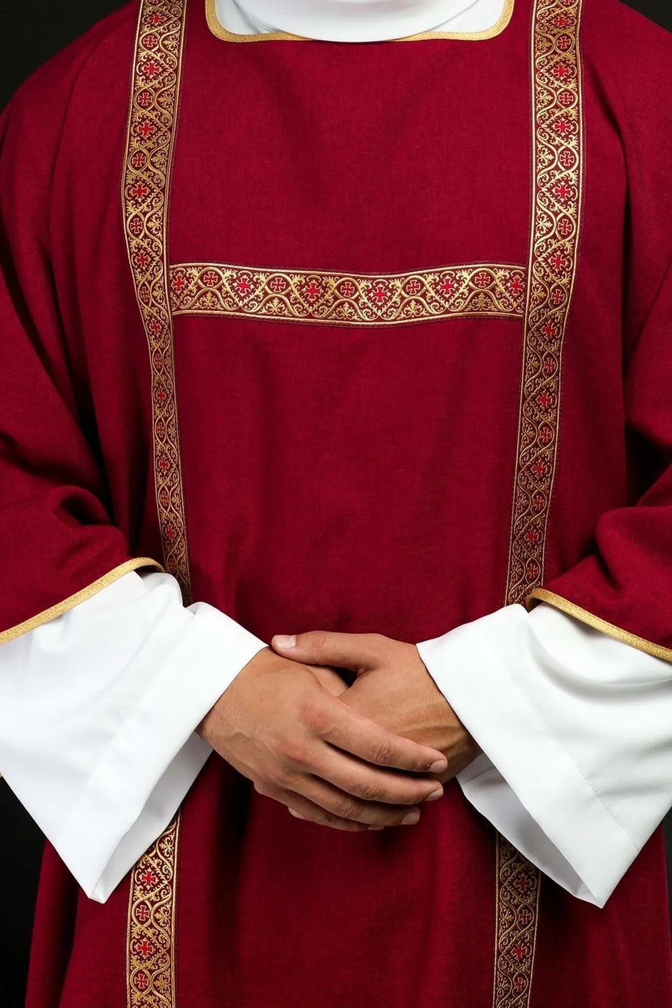 Red Dalmatic Decorated with Gold Jacquard Ribbons