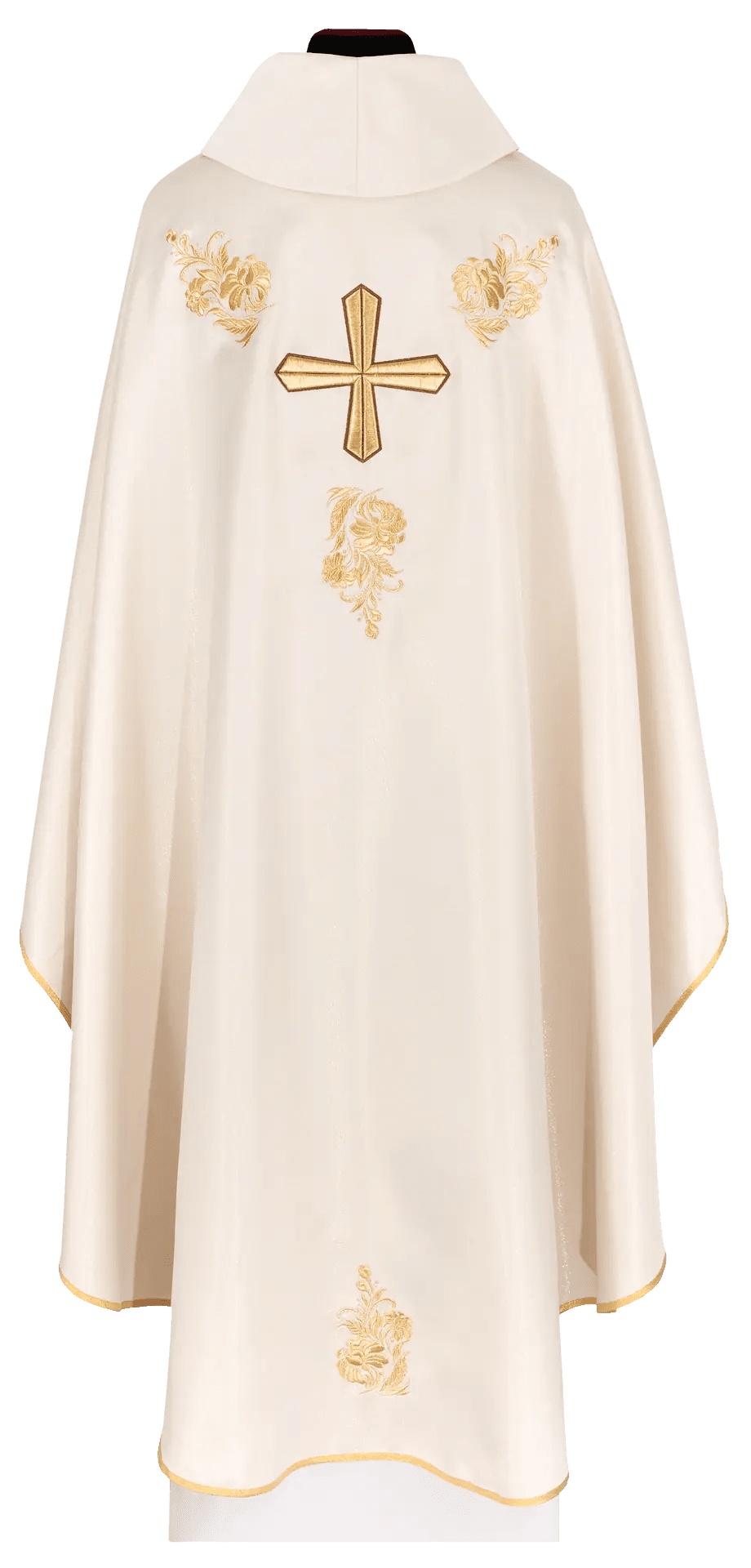 Chasuble with a richly embroidered cross and collar in ecru color