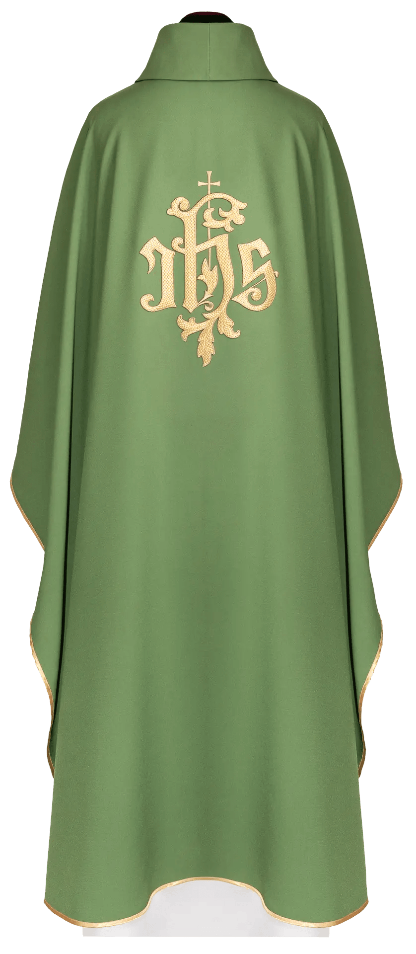 Green chasuble with gold IHS embroidery