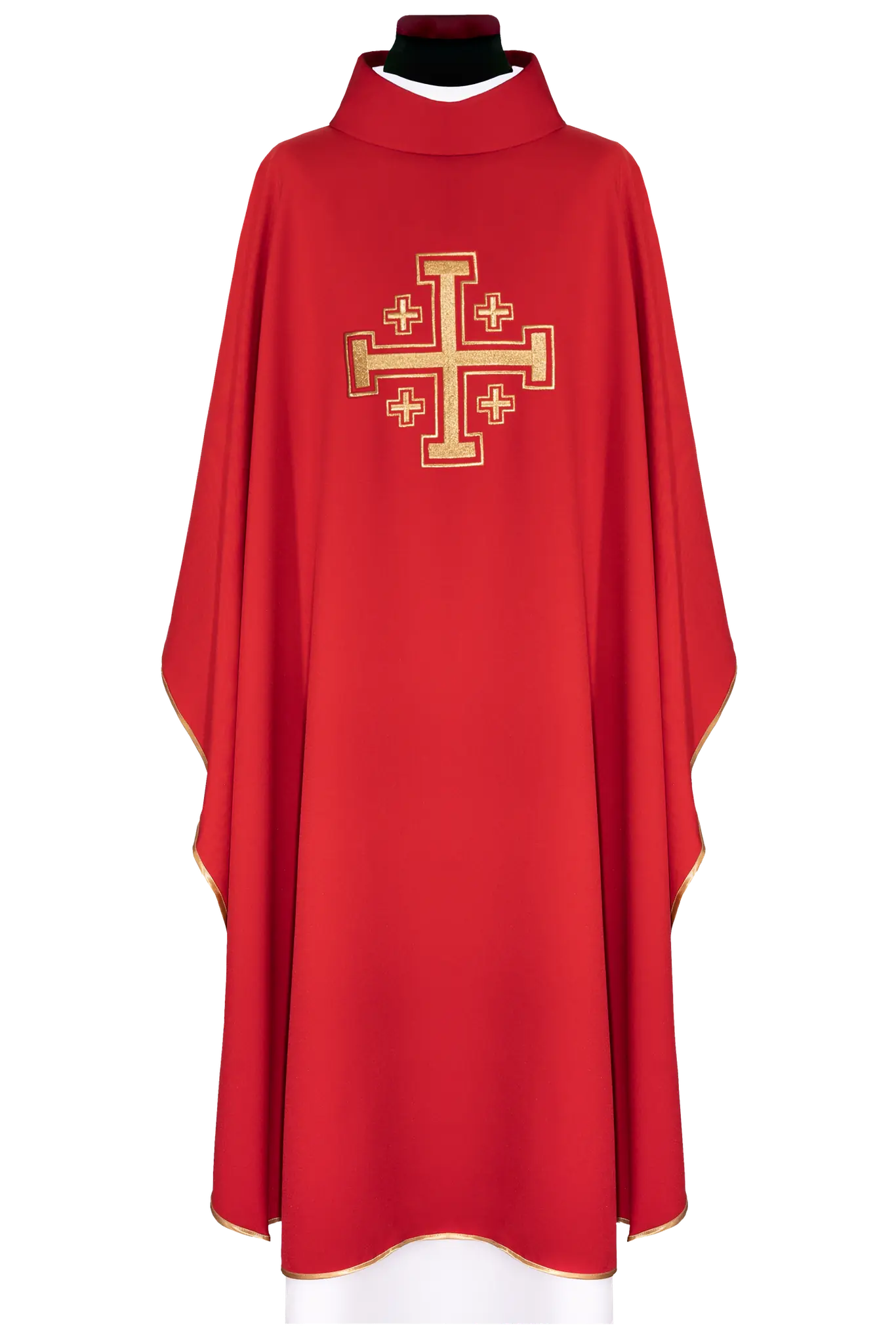 Red chasuble embroidered with cross motif