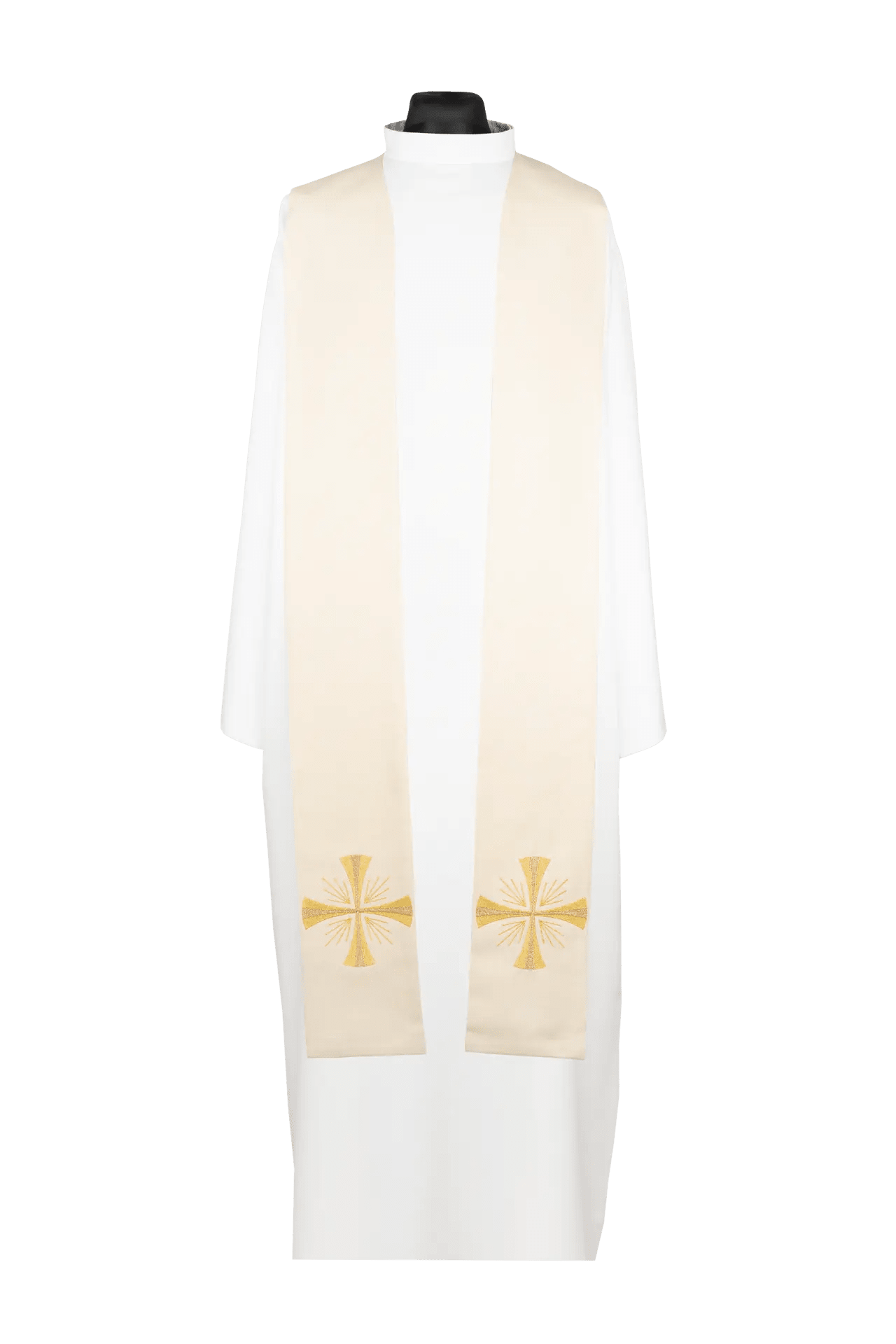 Embroidered priest stole with cross ecru