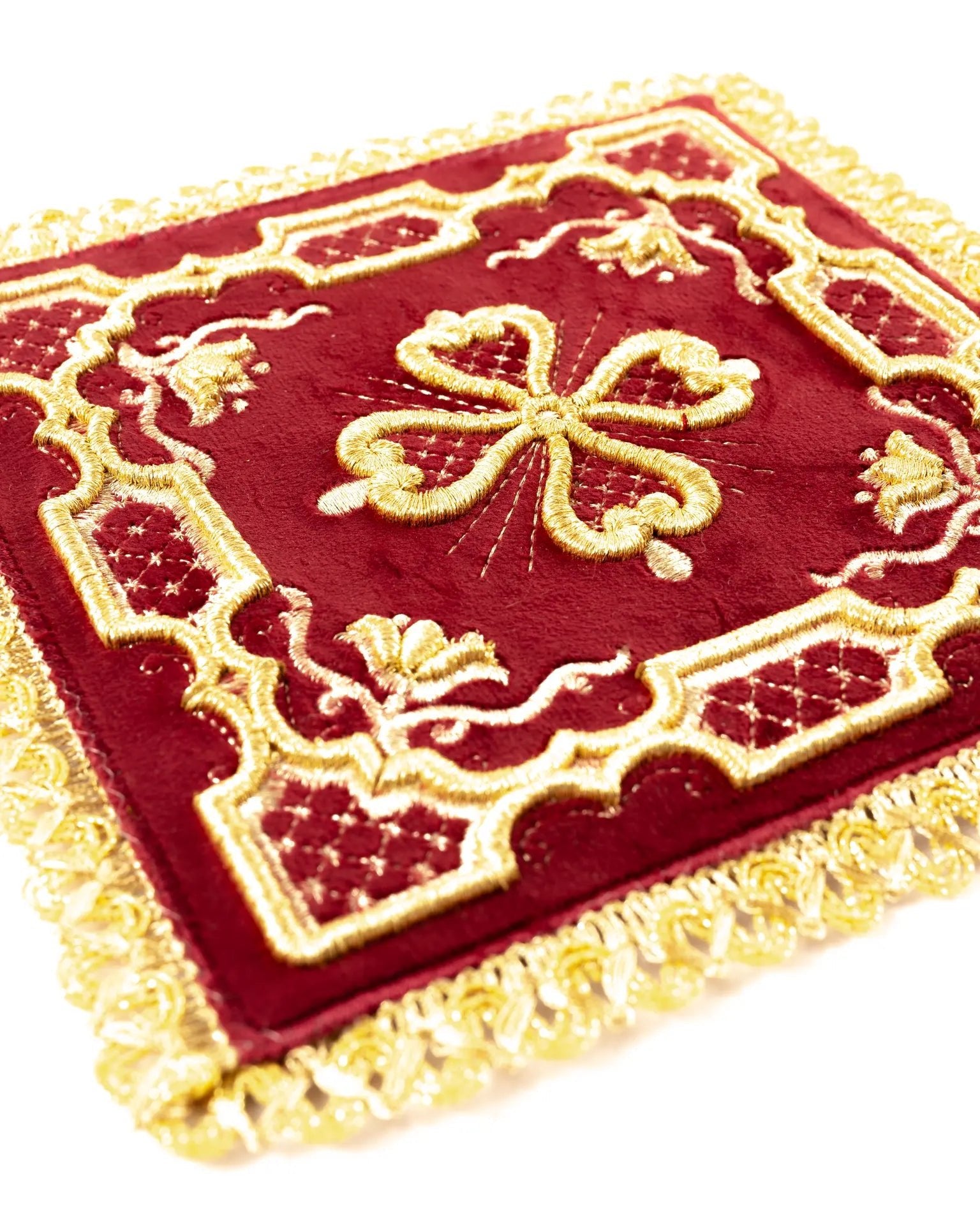 Embroidered chalice linens set red velvet