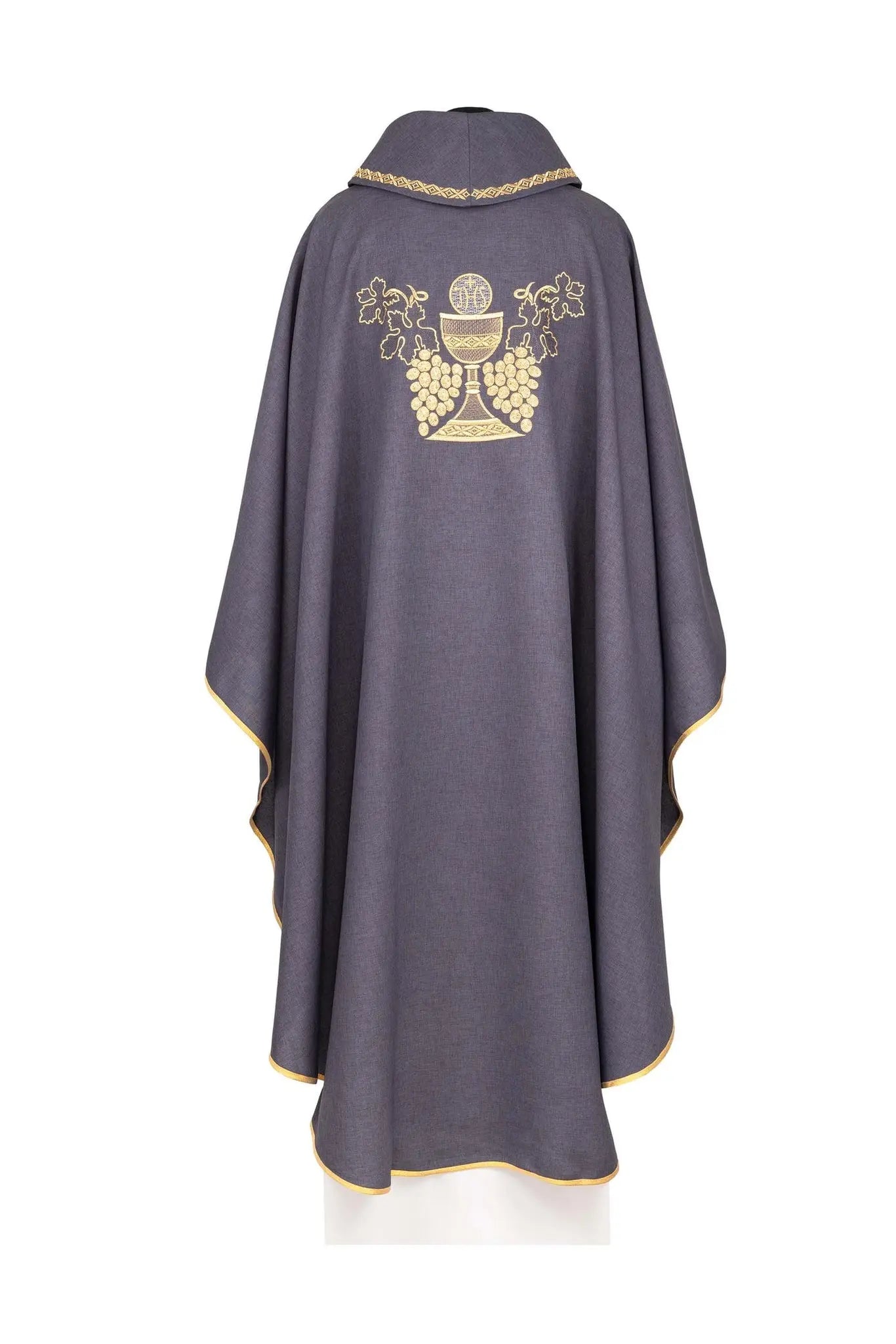 Embroidered purple chasuble with a chalice and grapes