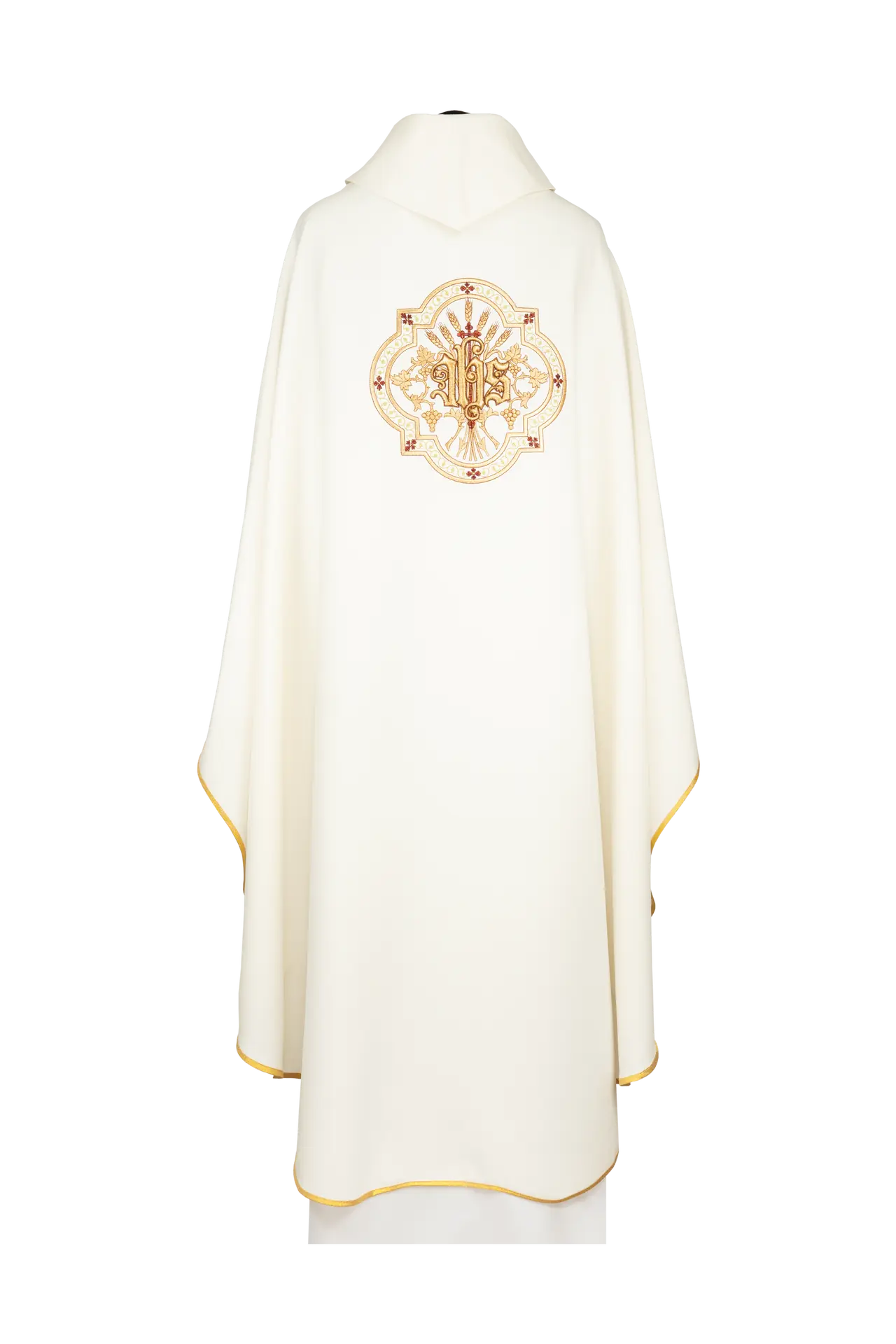 Embroidered chasuble with a motif of the Eucharistic Chalice and IHS