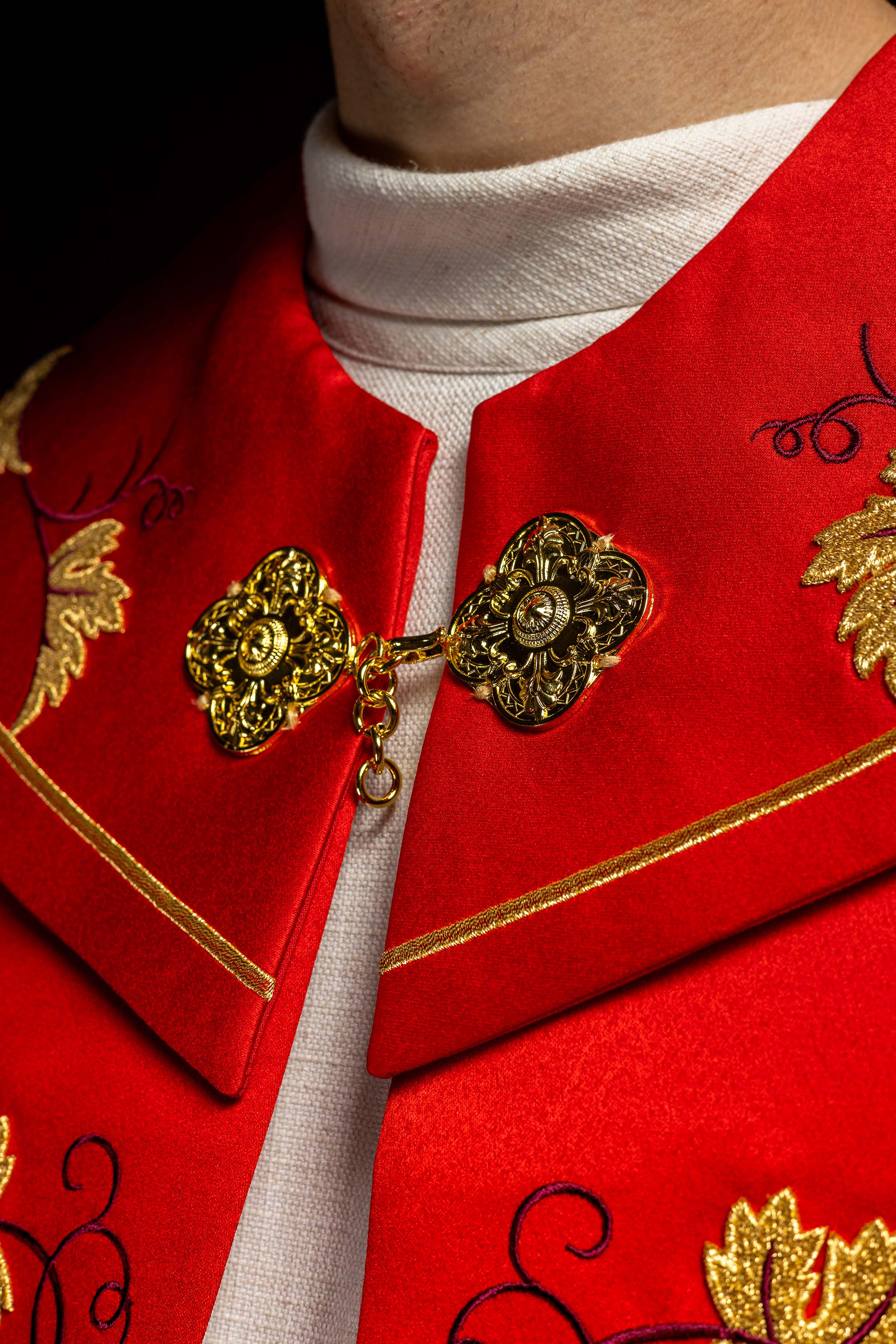 Red liturgical chapel with gold IHS and grape embroidery