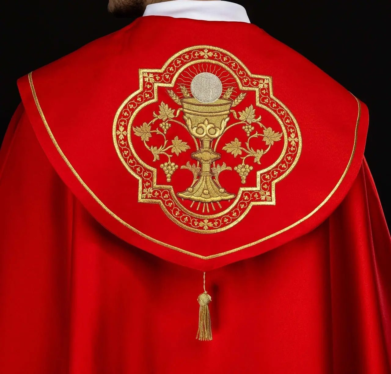 Red Liturgical Cope with Eucharistic Embroidery