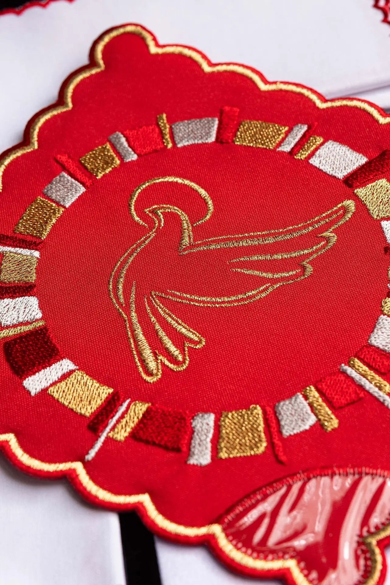 Red chalice linen with Holy Spirit embroidery