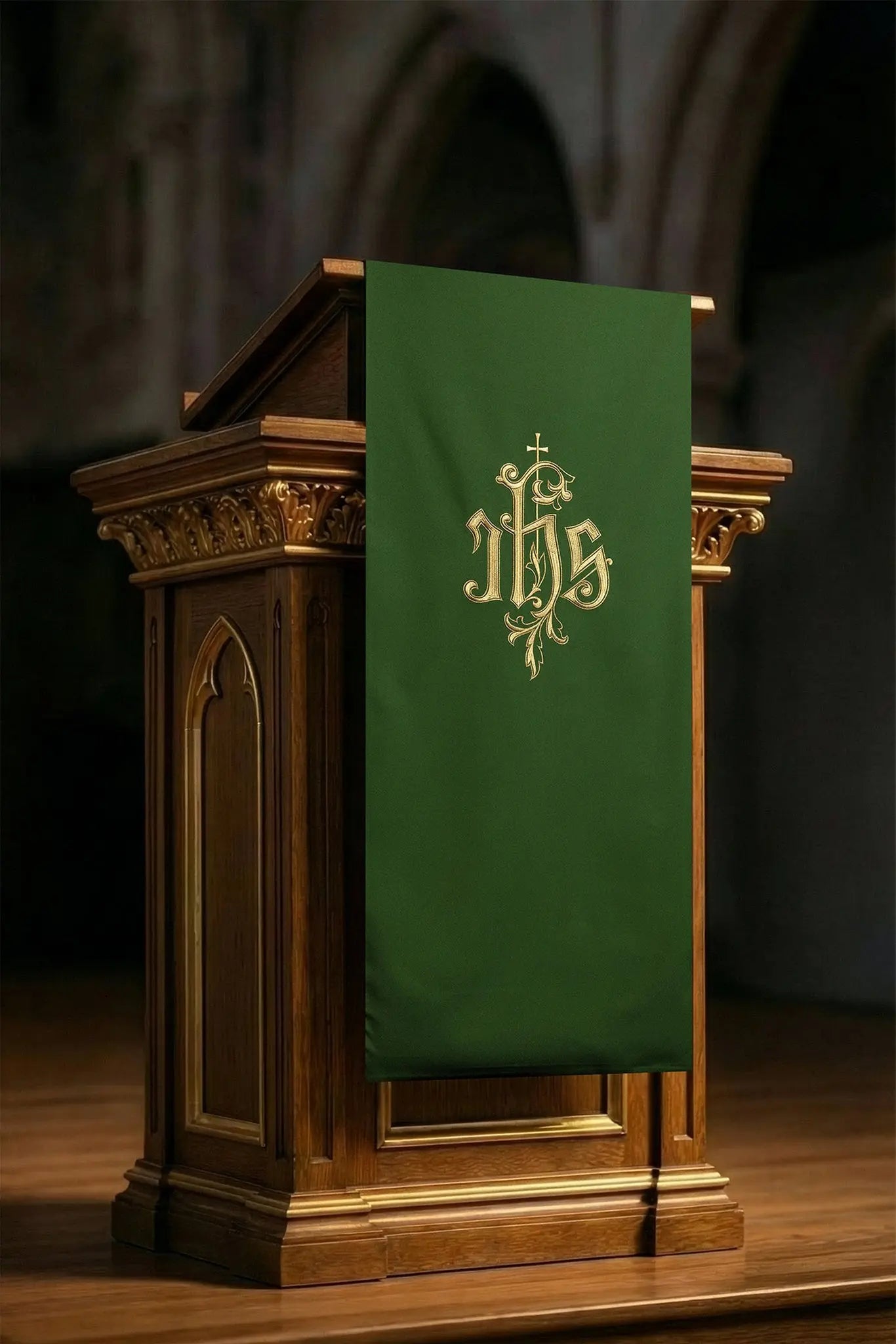 Embroidered lectern napkin with IHS symbol
