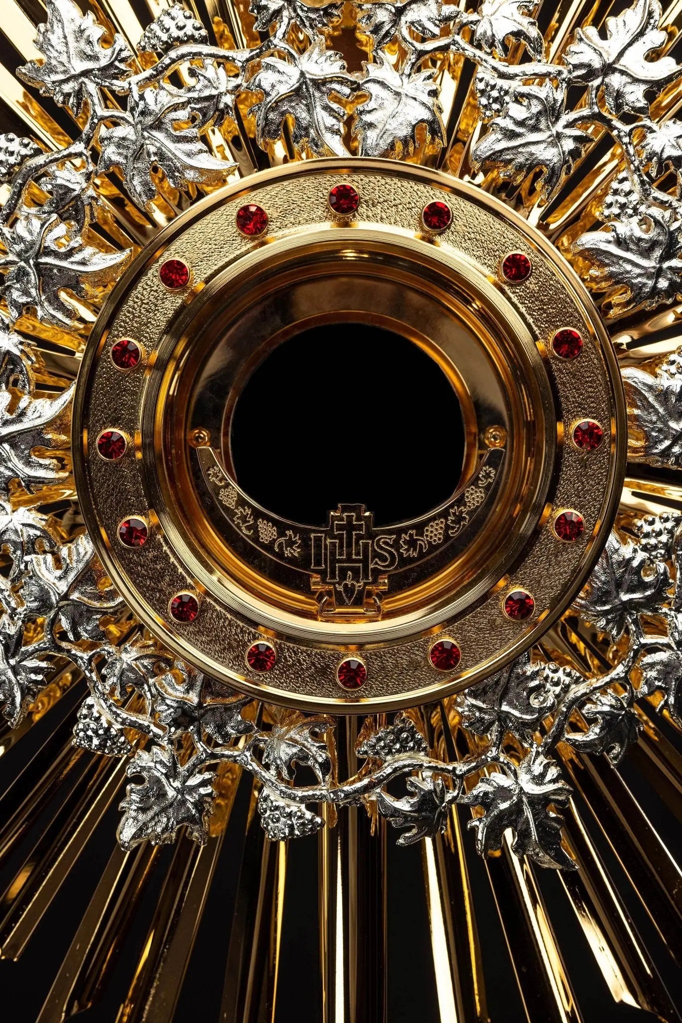 Handmade Gilded Brass Monstrance with Rubies - 70 cm