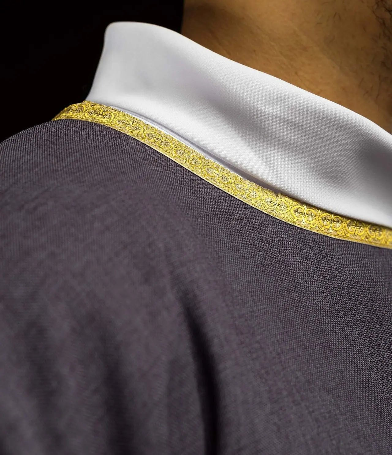 Purple liturgical chasuble with gold IHS embroidery