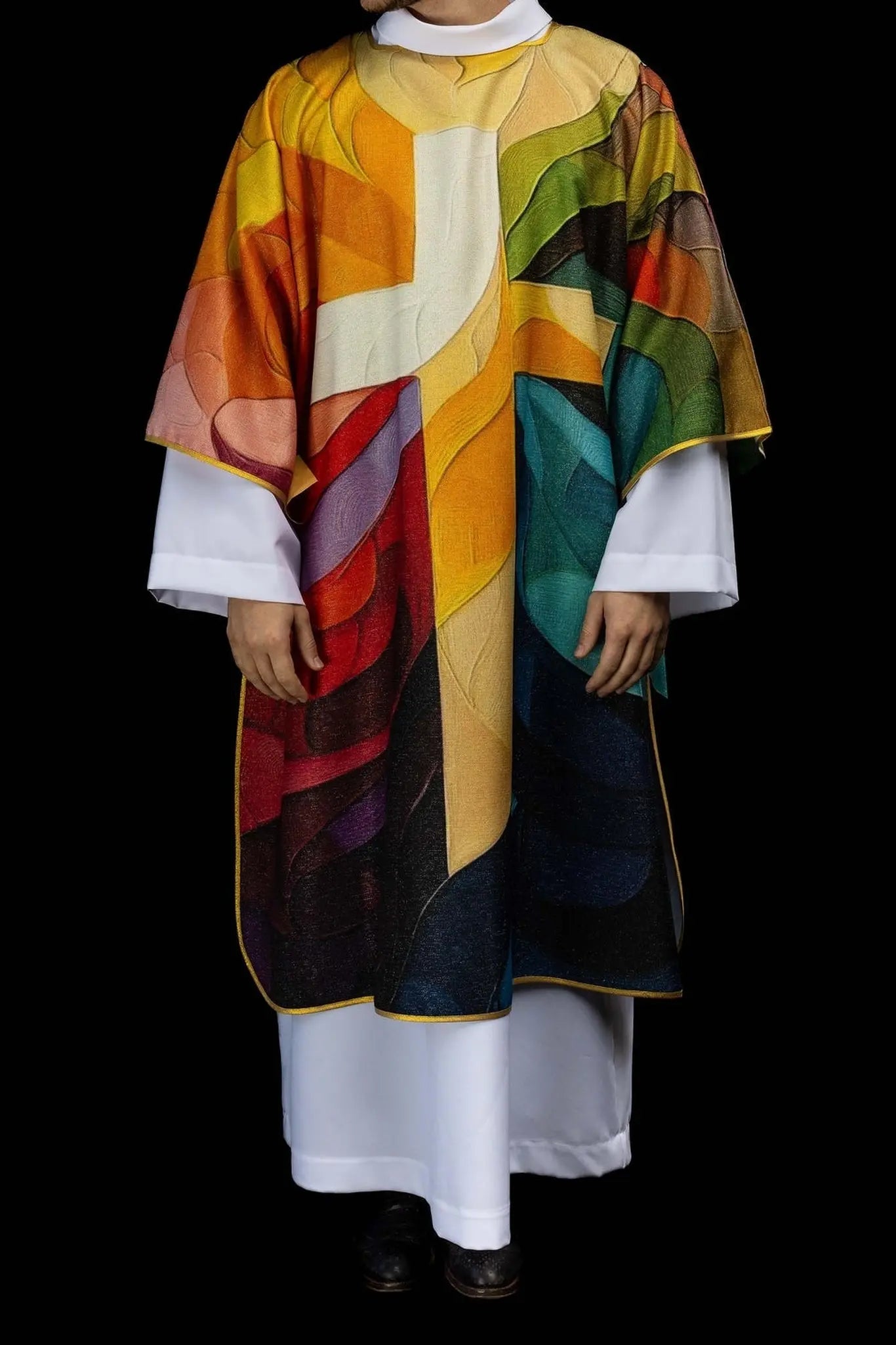 Multicoloured Printed Dalmatic with Cross Motif