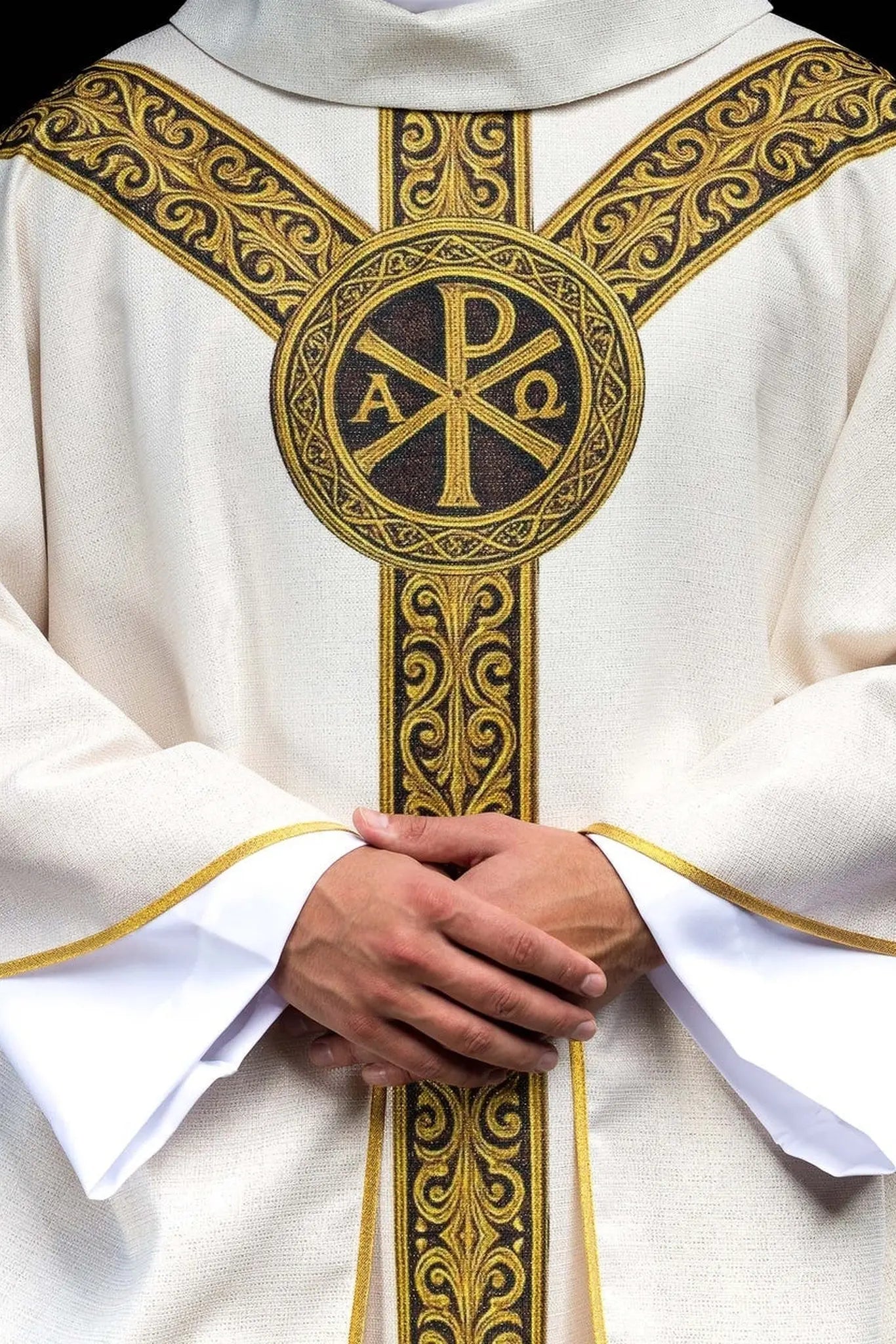 Printed “Pax” Chasuble Ecru with Rich Gold Decoration