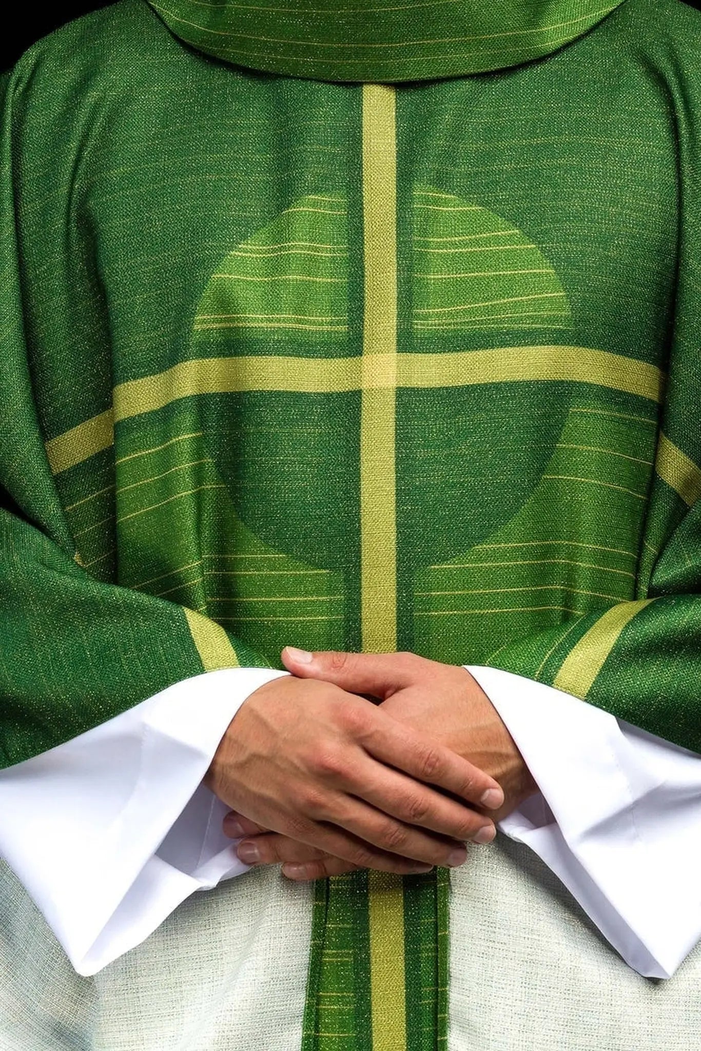 Green printed chasuble with a cross motif