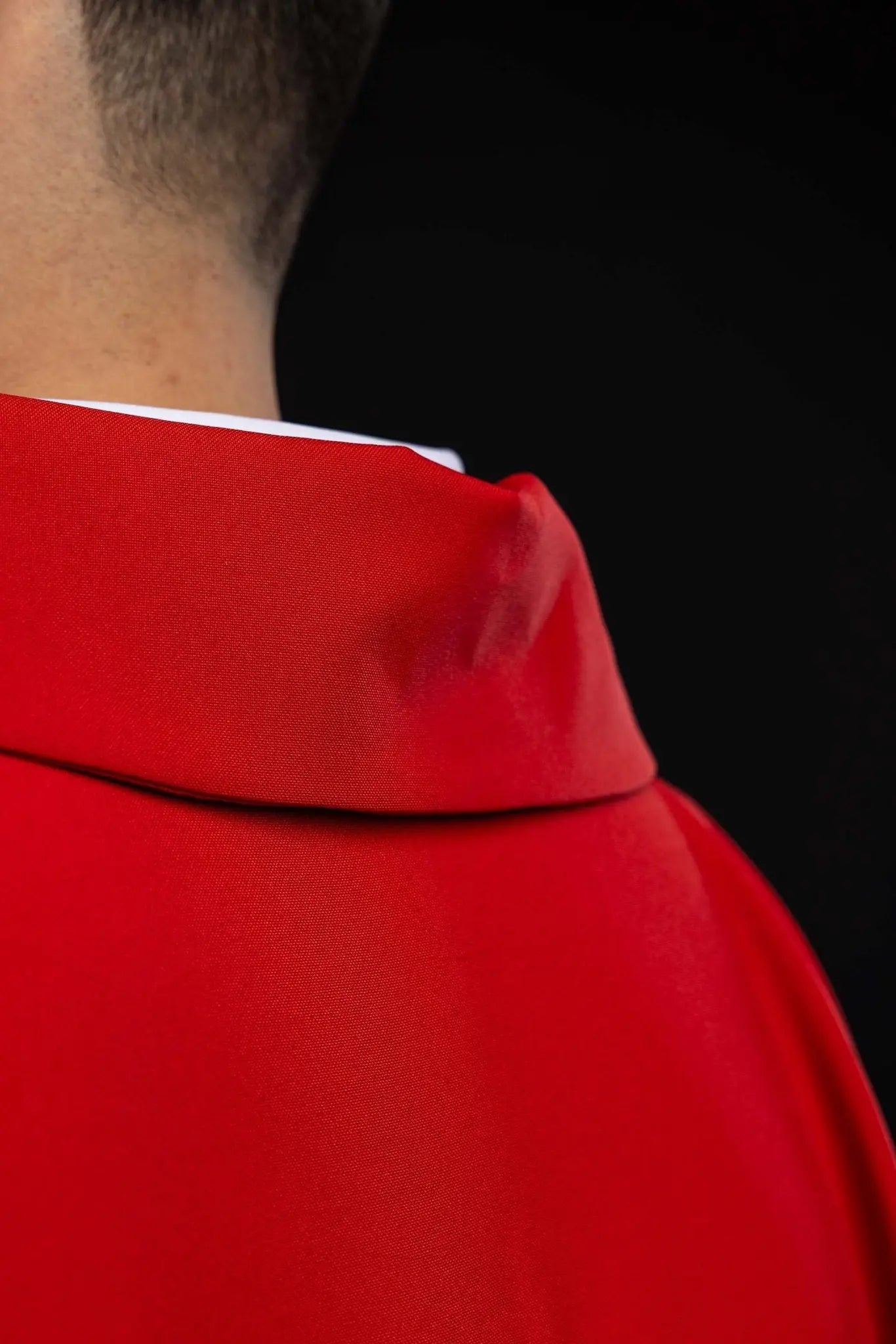 Red Embroidered Chasuble with Ornamental Cross and Wide Collar
