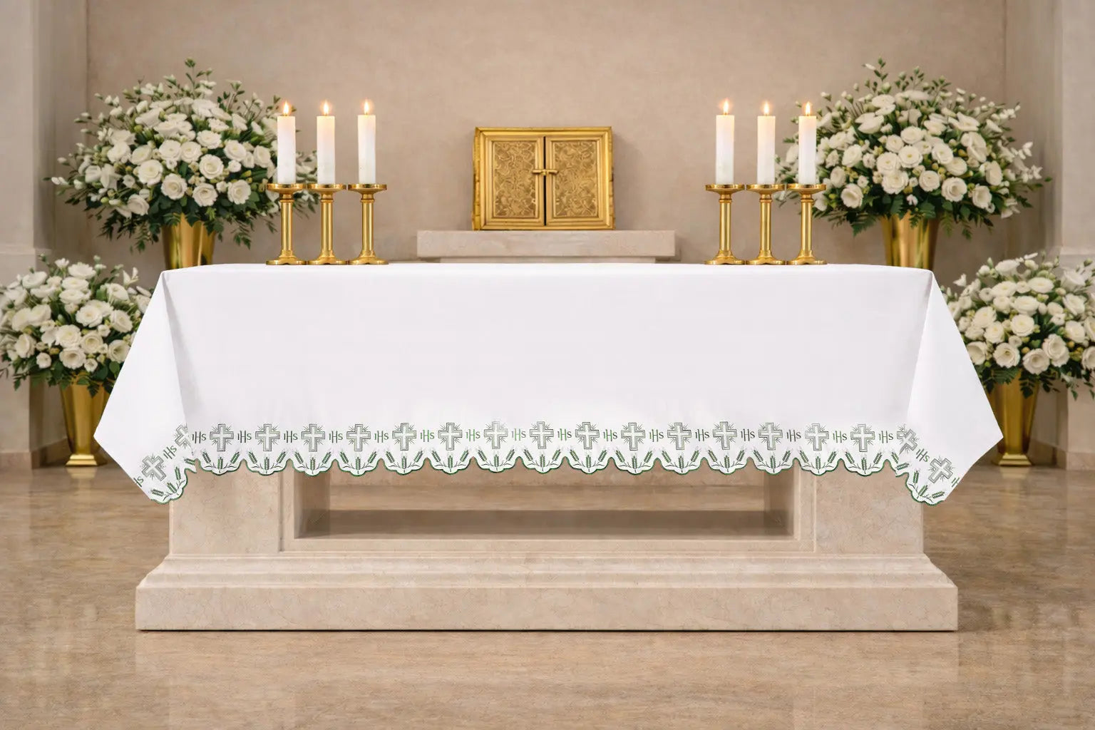 Altar tablecloth with crosses front embroidery