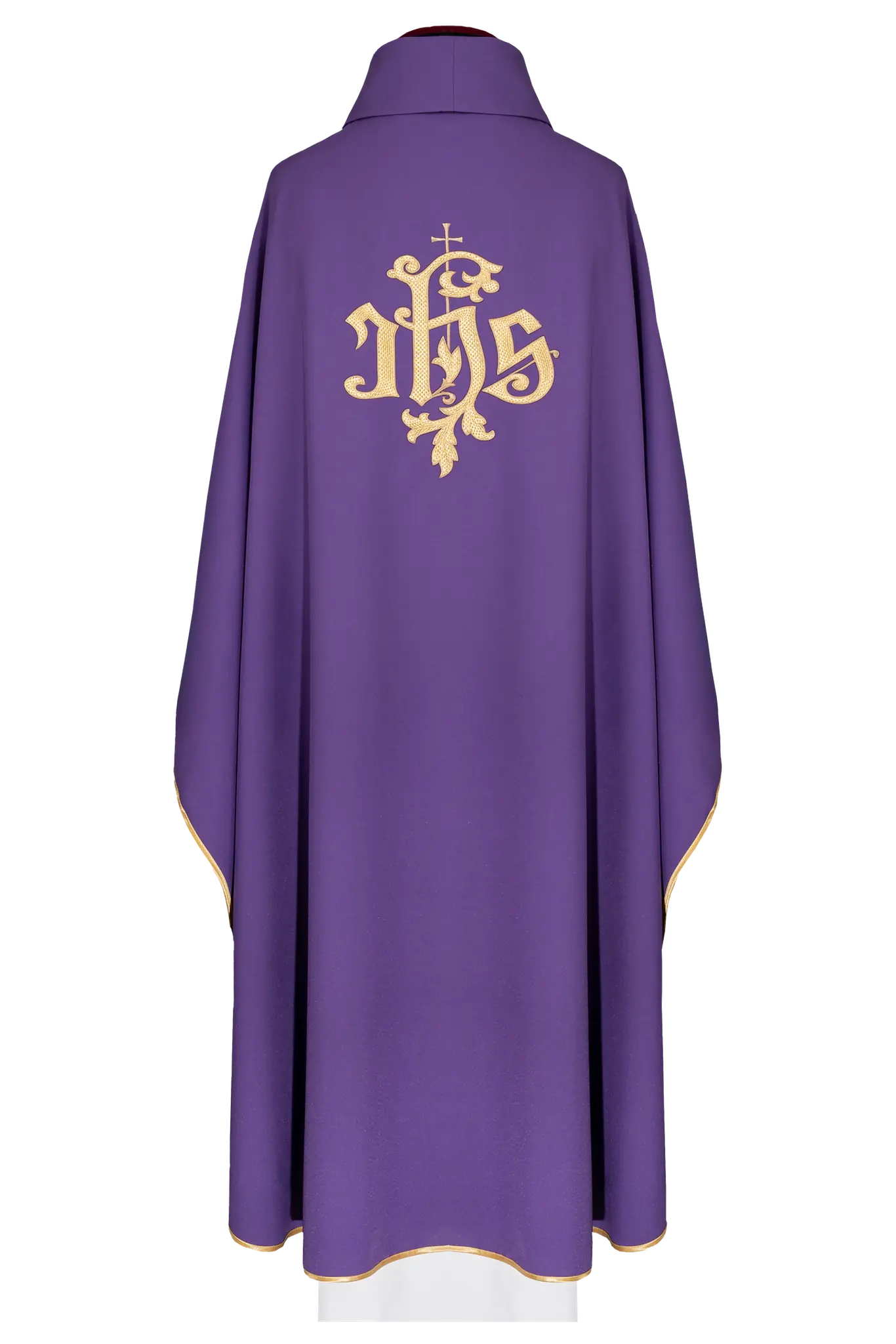 Purple chasuble with gold IHS embroidery
