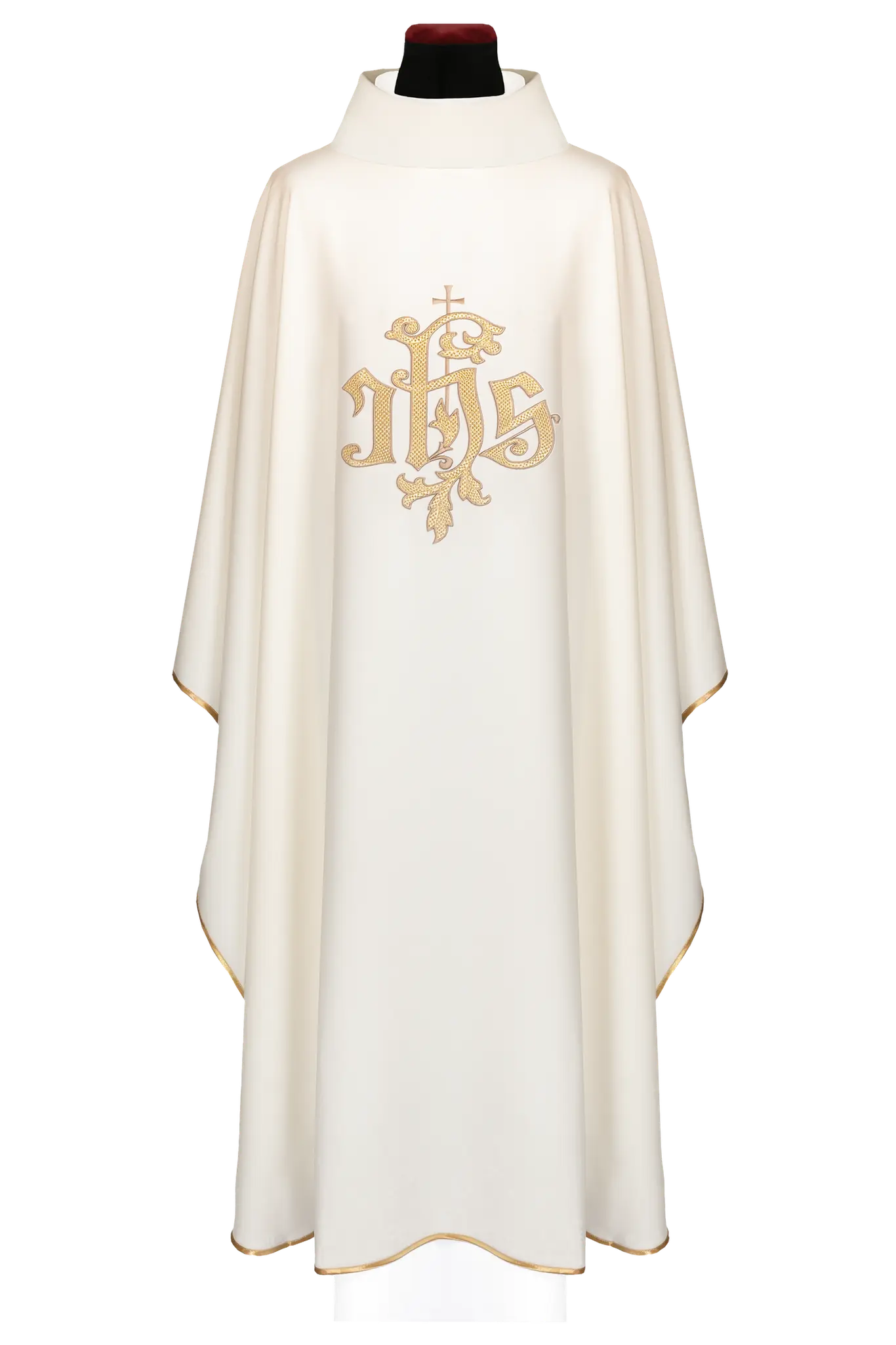 Ecru chasuble with gold IHS embroidery