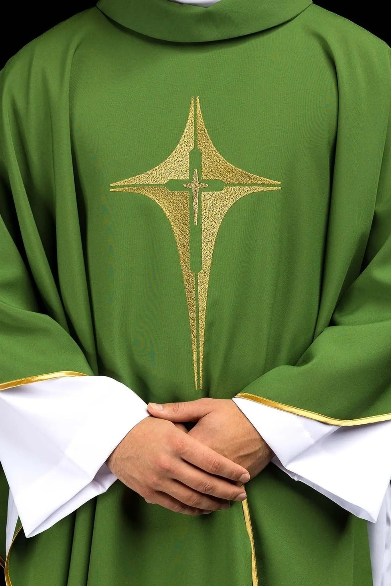 Green chasuble embroidered with cross motif