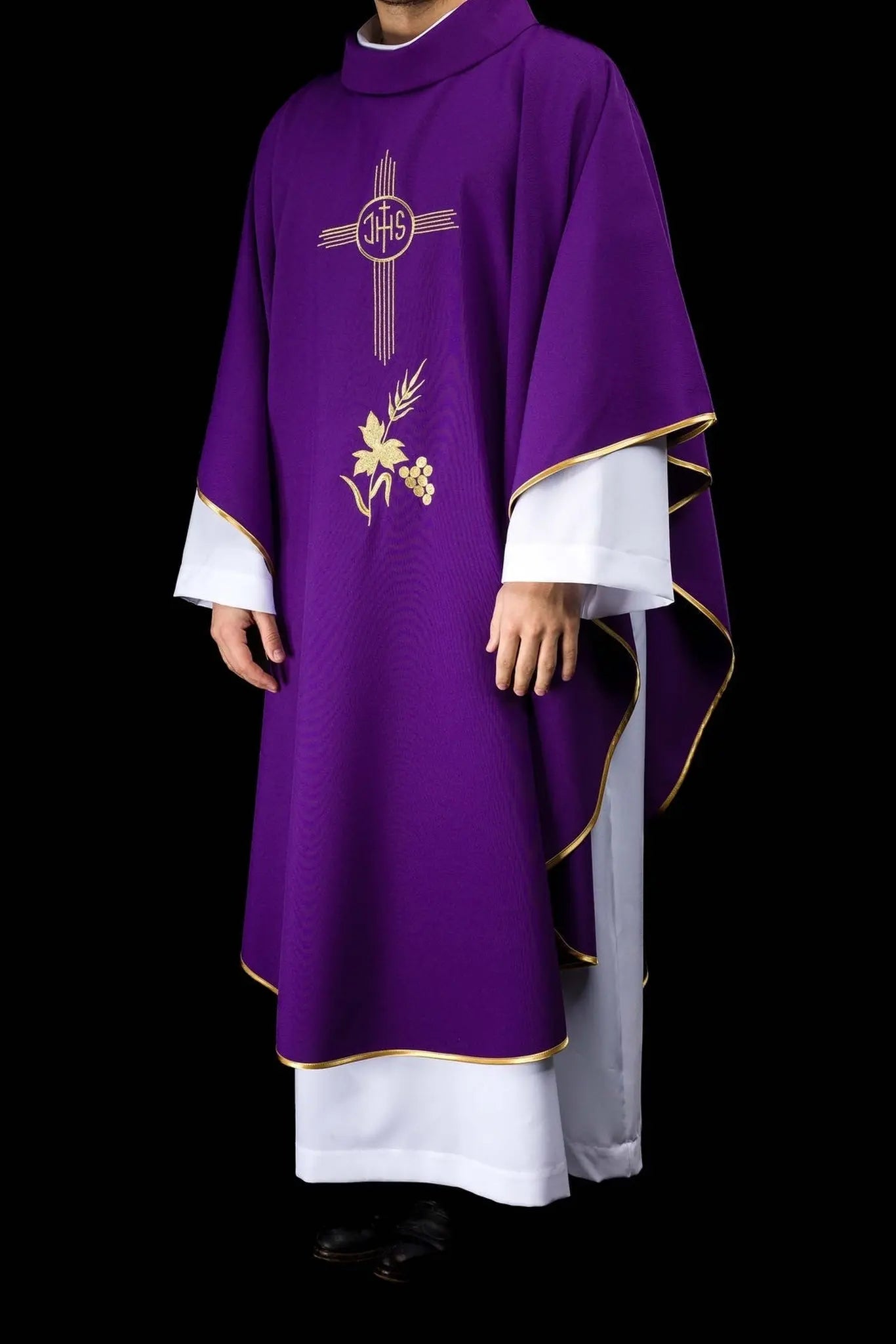 Purple chasuble embroidered with IHS motif