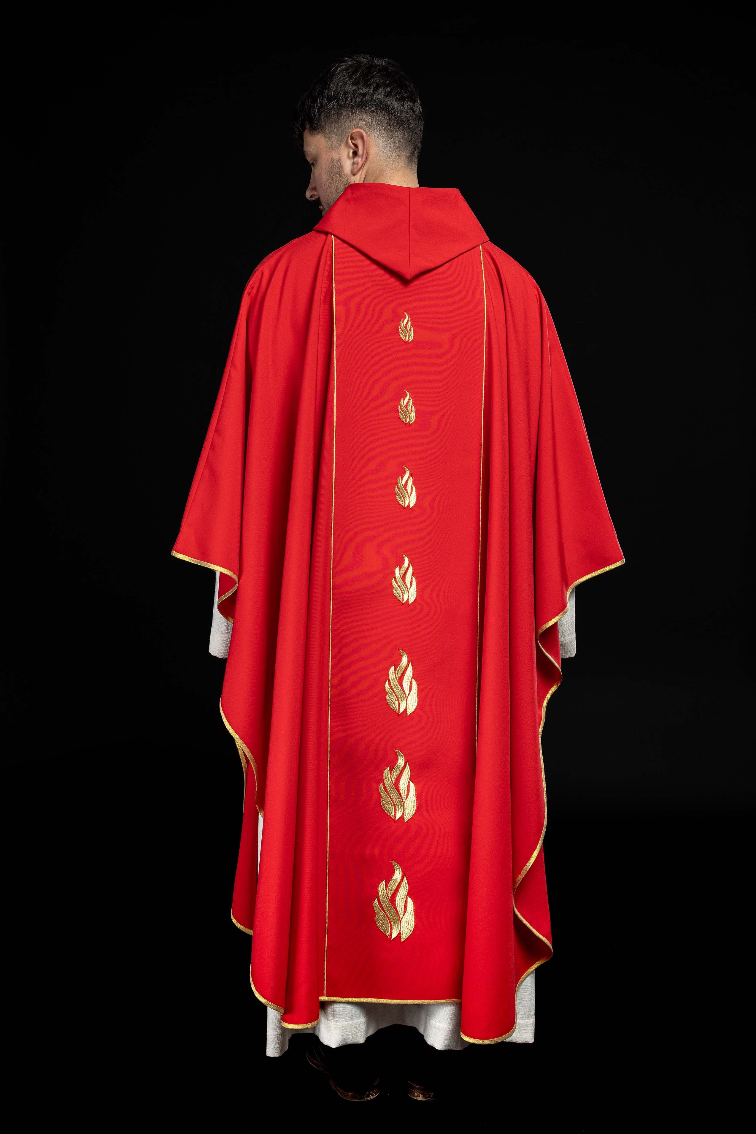 Embroidered chasuble with the Holy Spirit in red