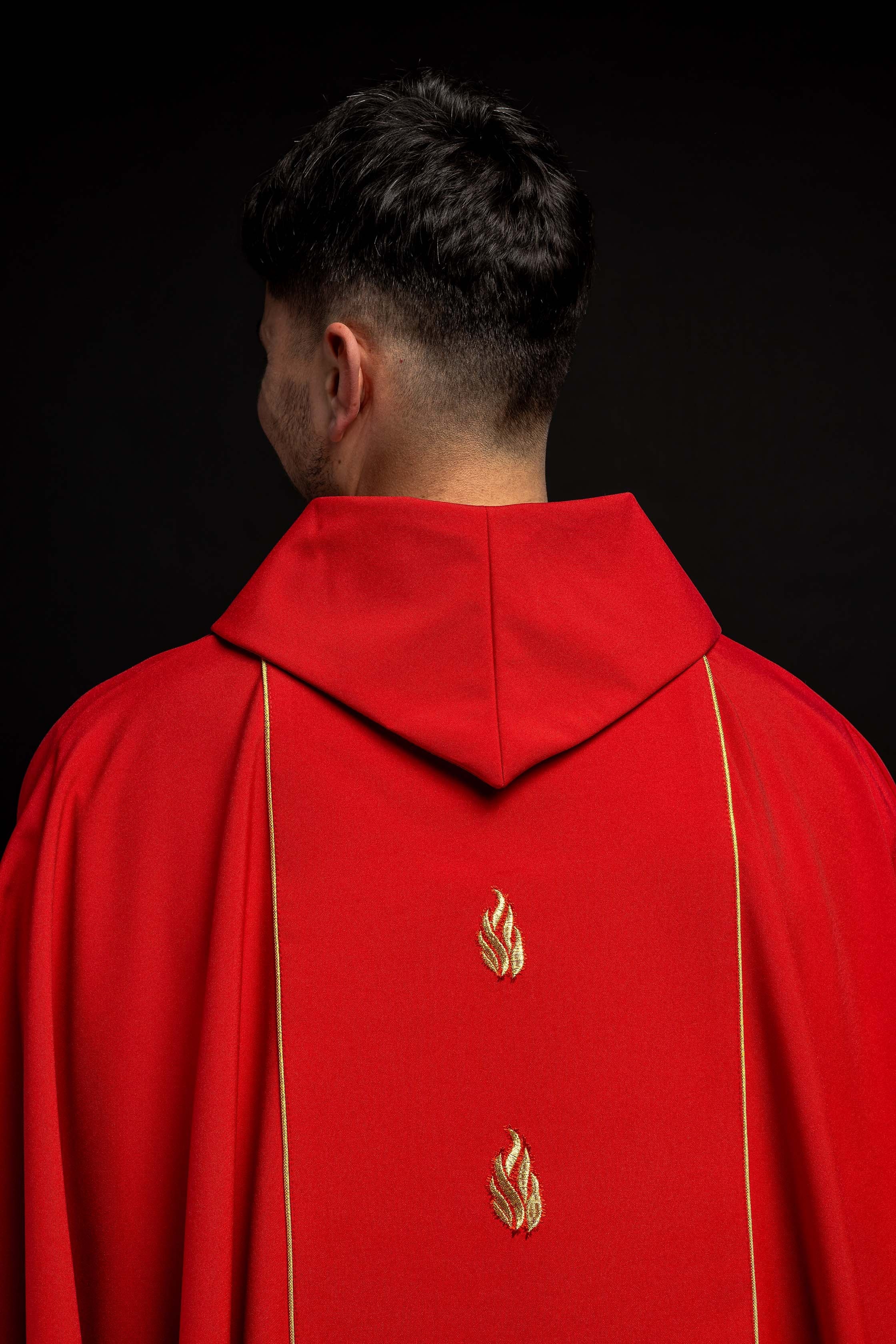 Embroidered chasuble with the Holy Spirit in red