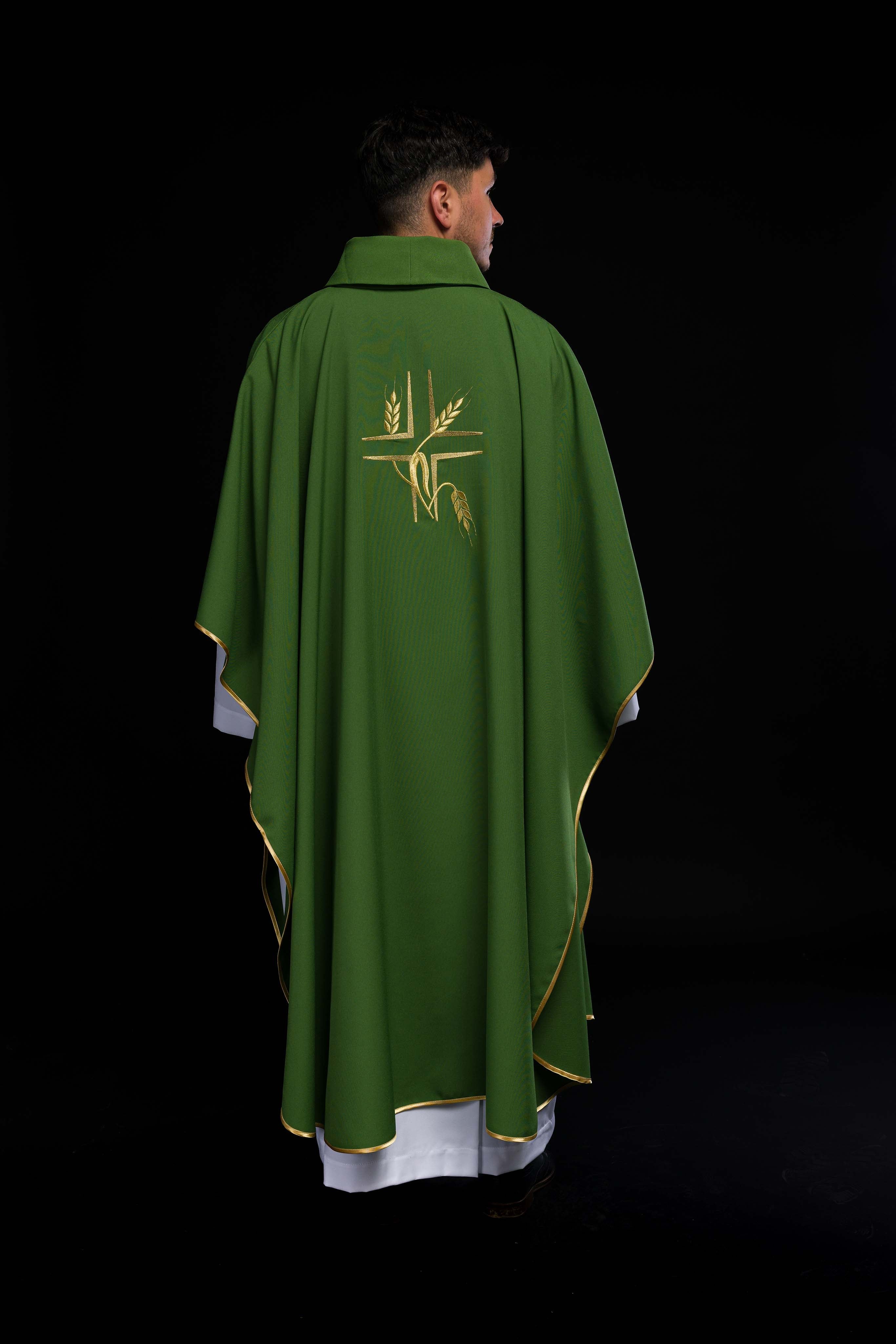 Green chasuble with embroidery of the Cross and Spikes