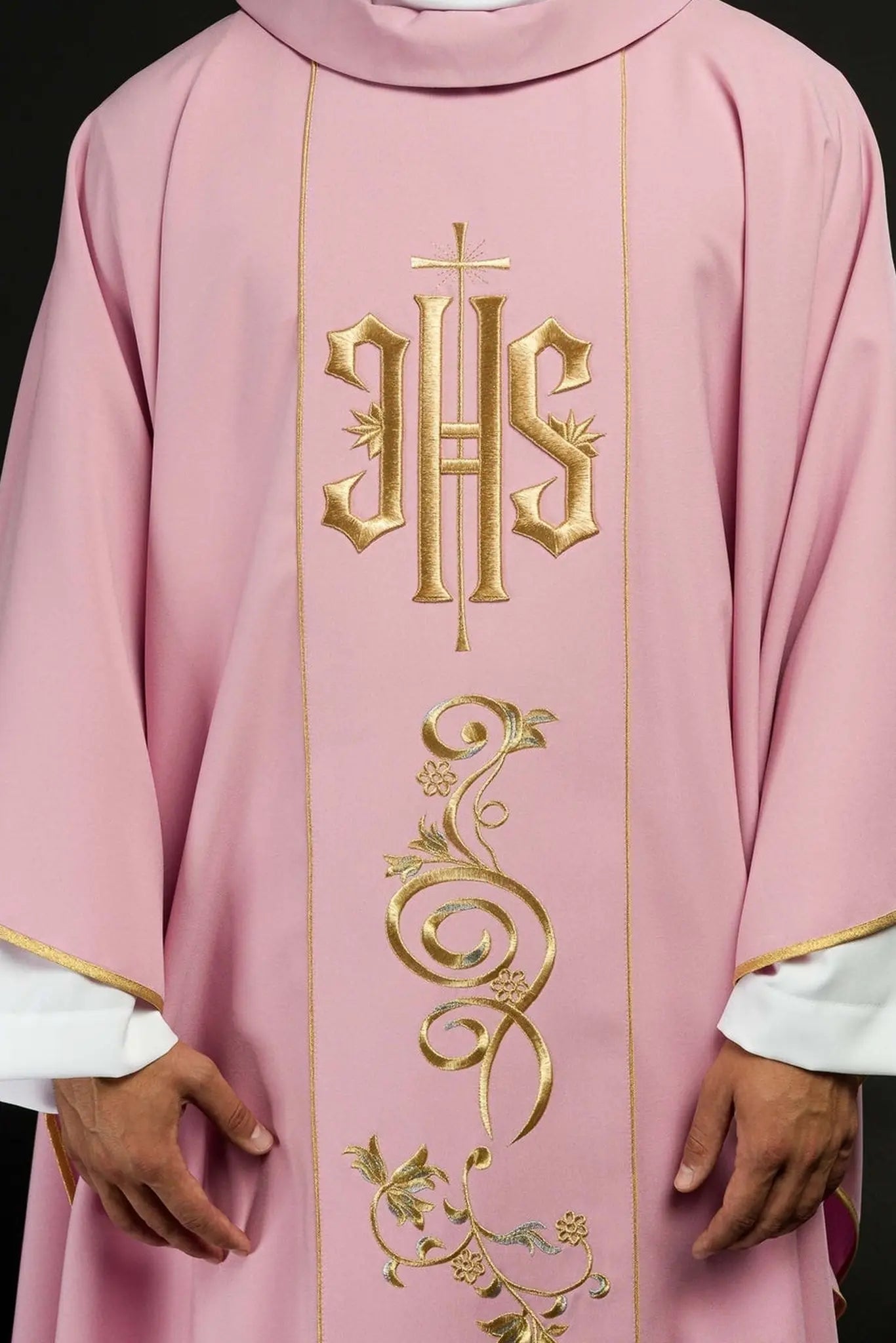 Pink IHS embroidered chasuble