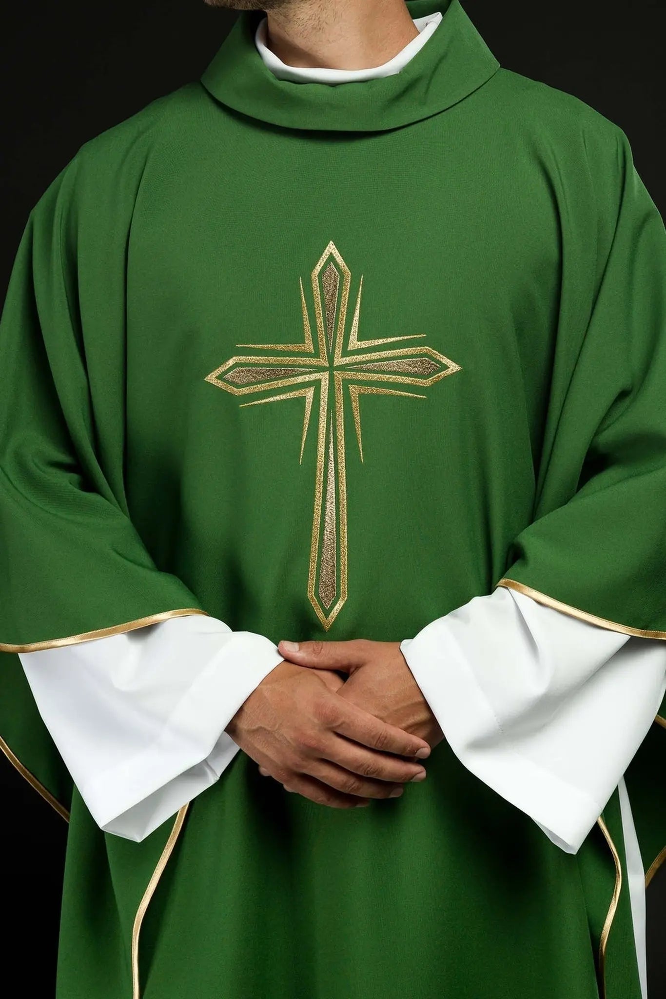 Green chasuble with embroidered cross