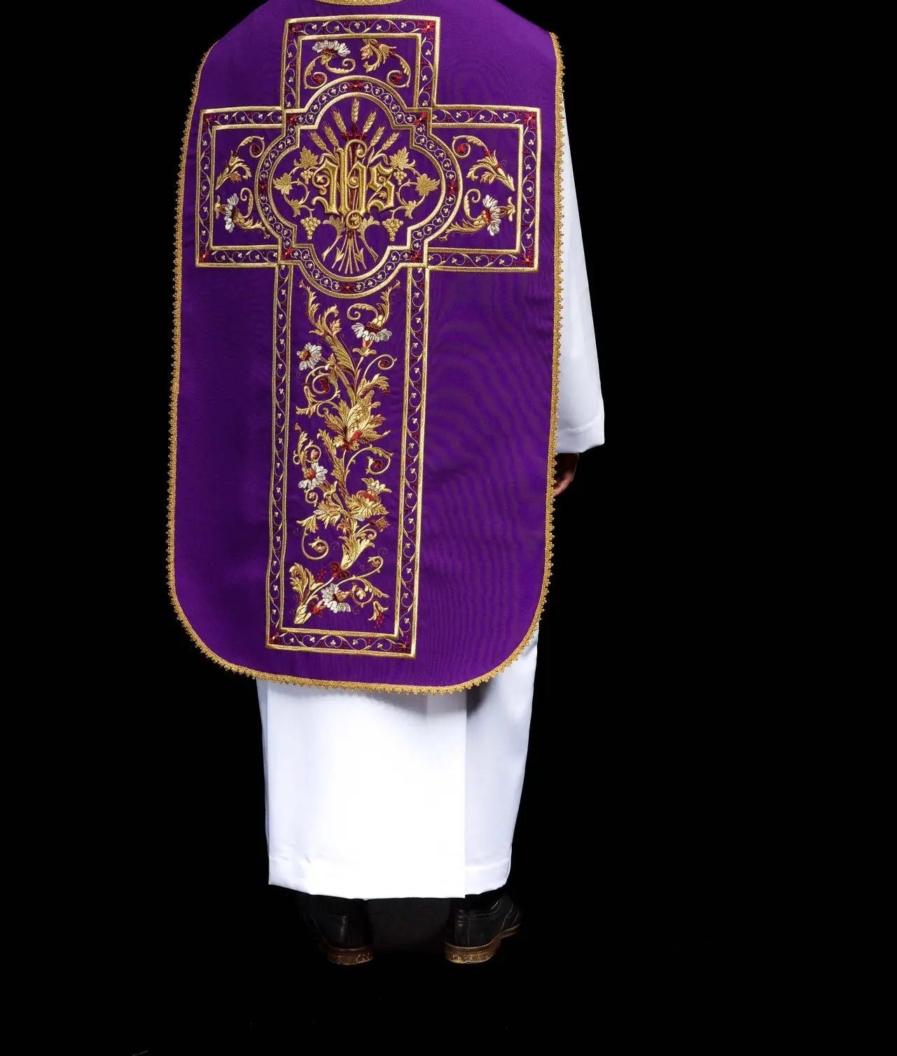Purple Roman chasuble embroidered with IHS motif