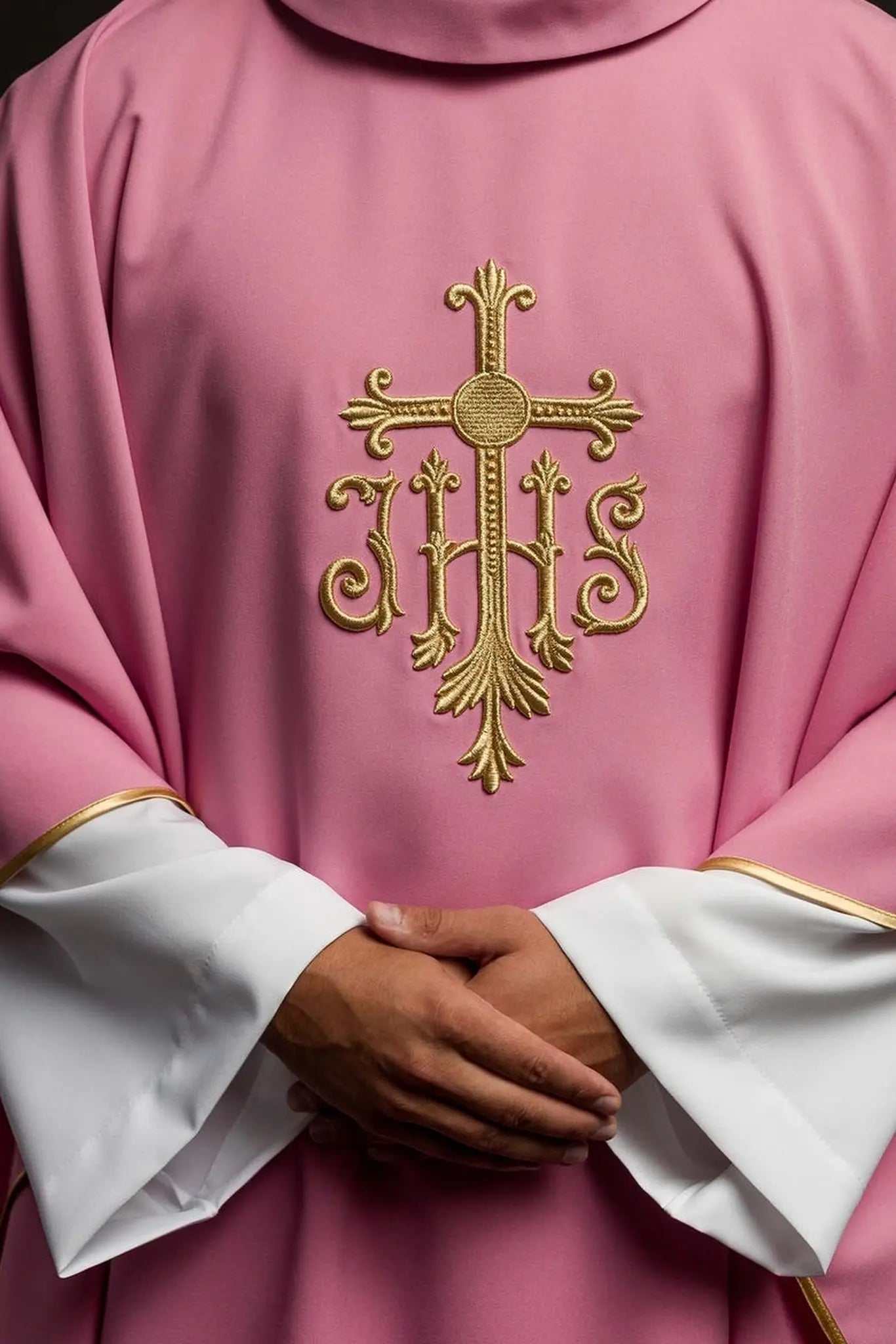 JHS pink chasuble with raised embroidery