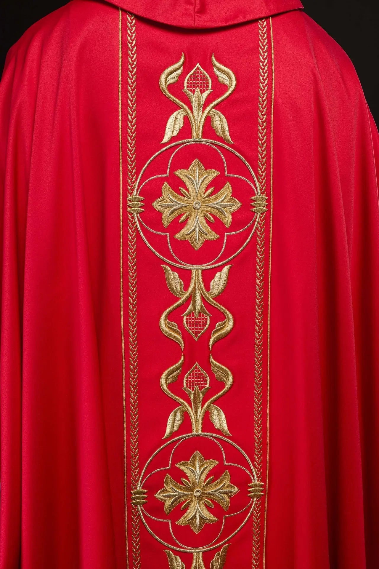 Embroidered Red Chasuble with Decorative Band