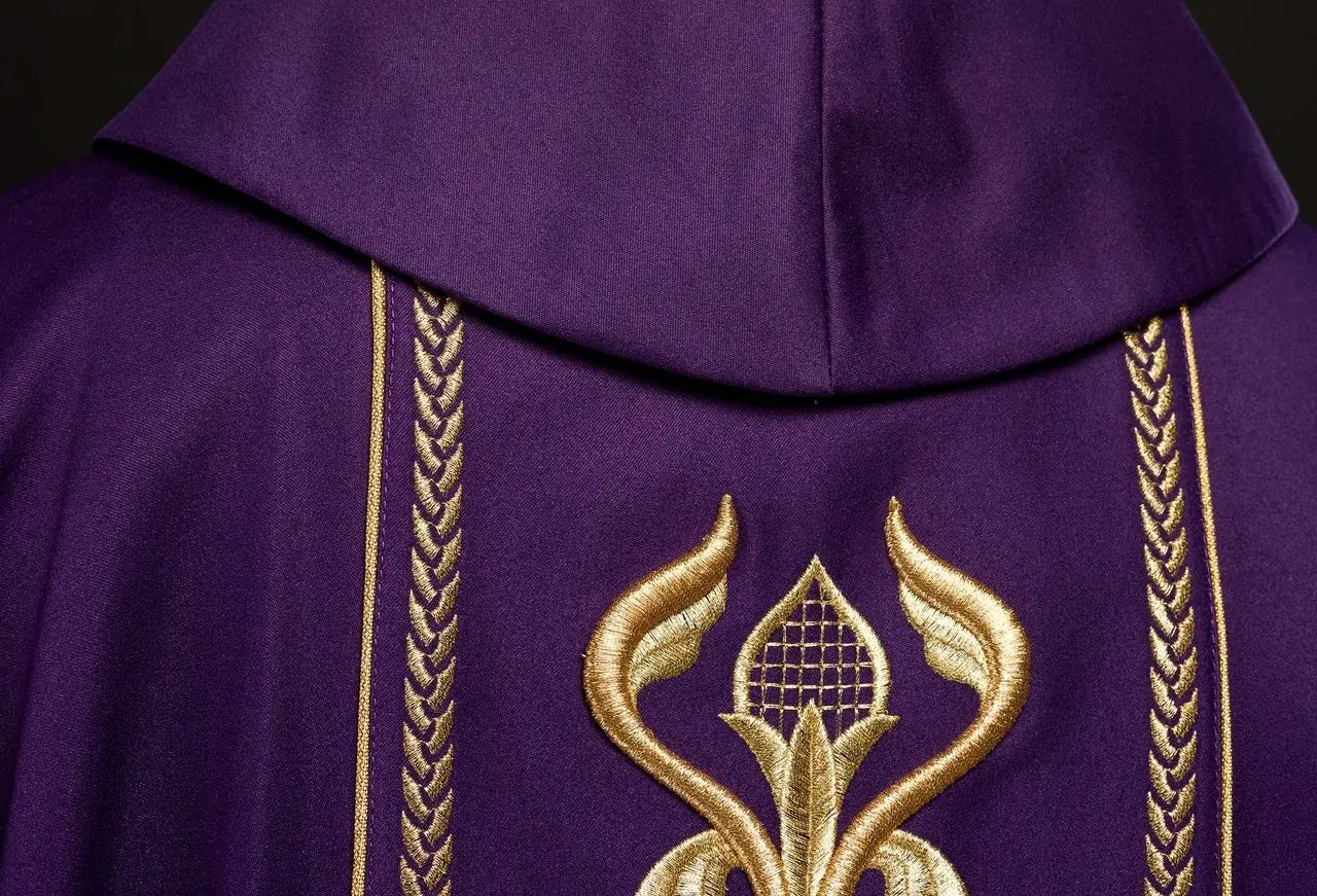 Embroidered Purple Chasuble with Decorative Band