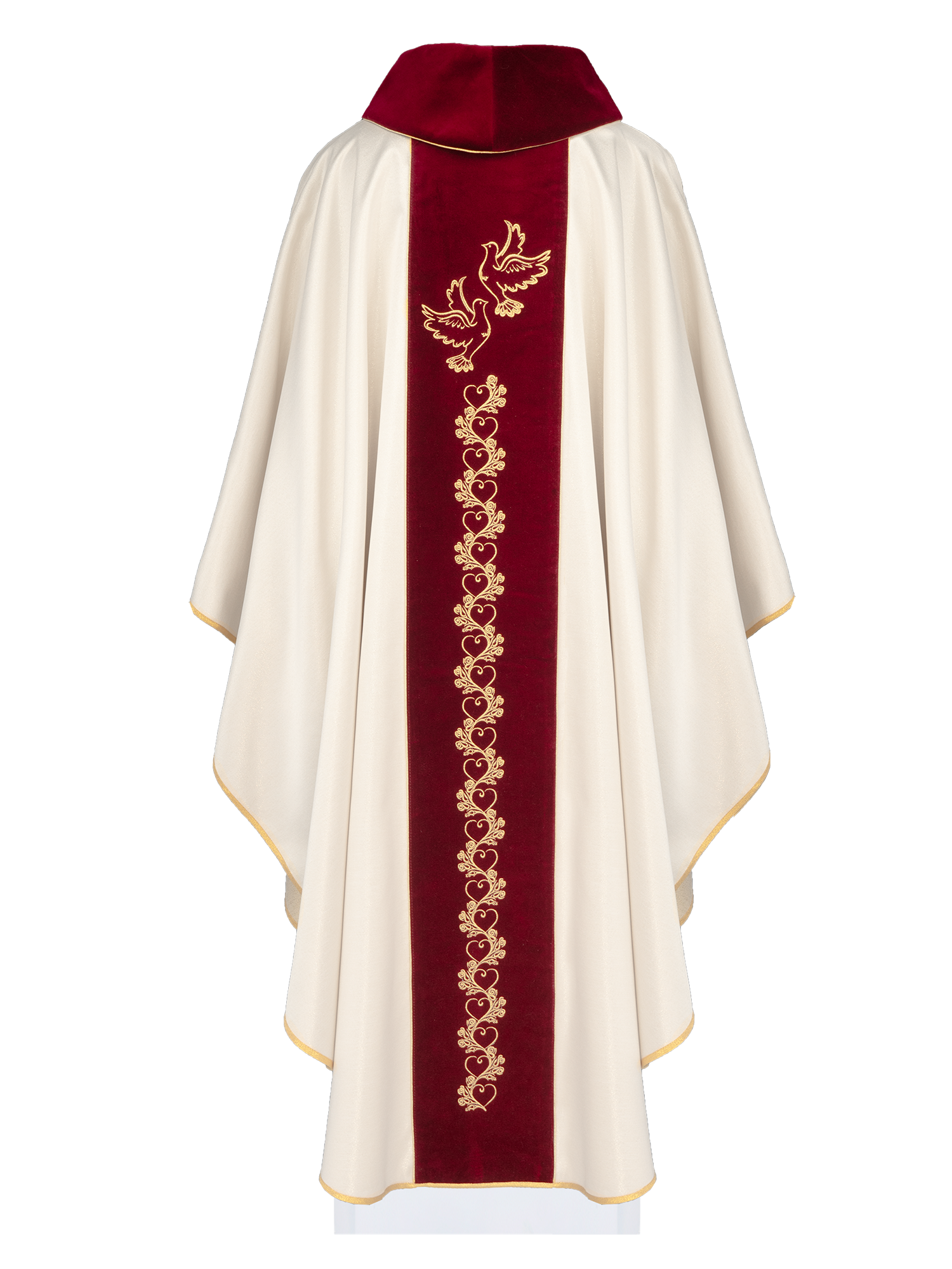 Wedding Chasuble in Ecru with Red Velvet Sash